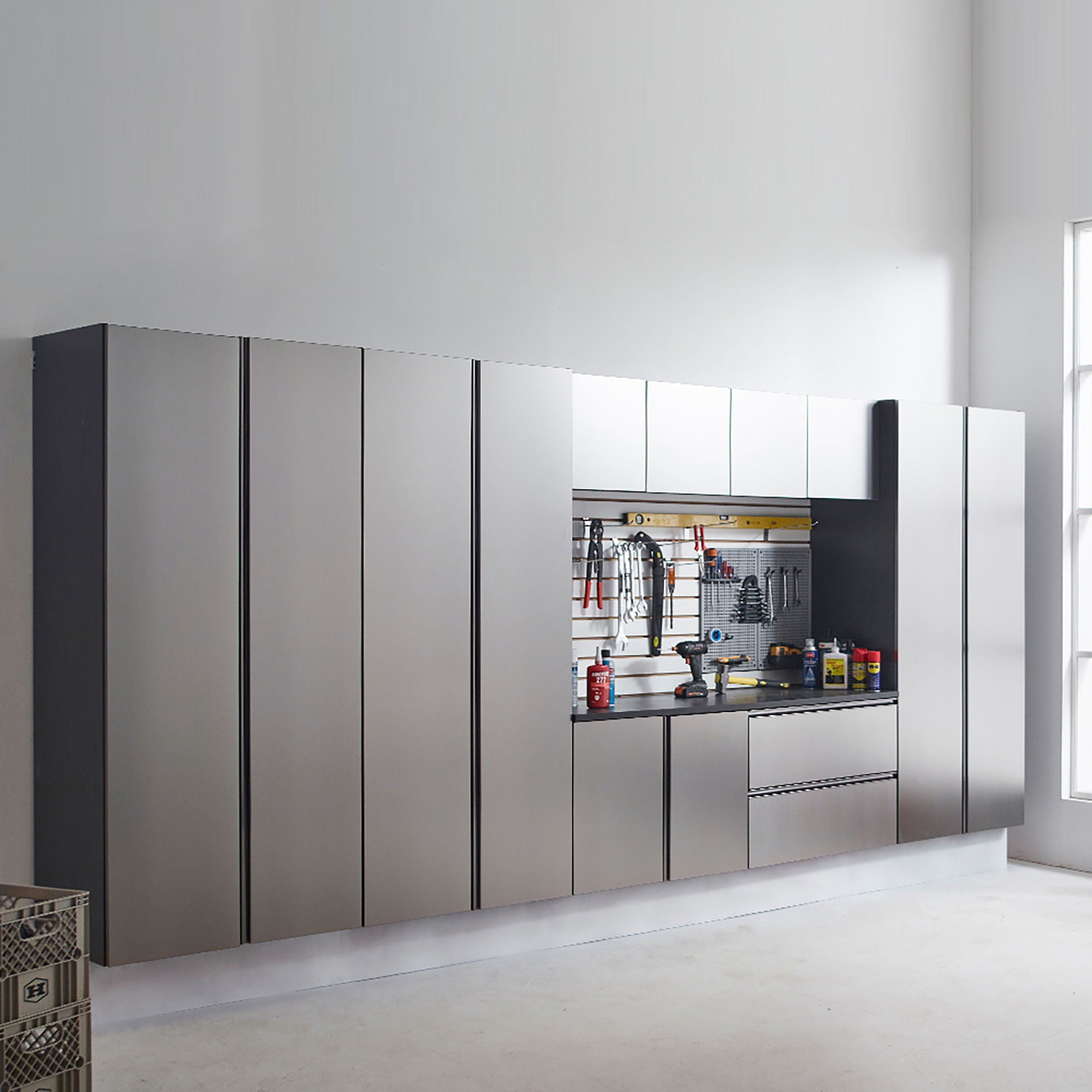 Nova Series - Wood Base Door Wall Mounted Garage Cabinet Soft Closing Water Resistant - Dark Gray