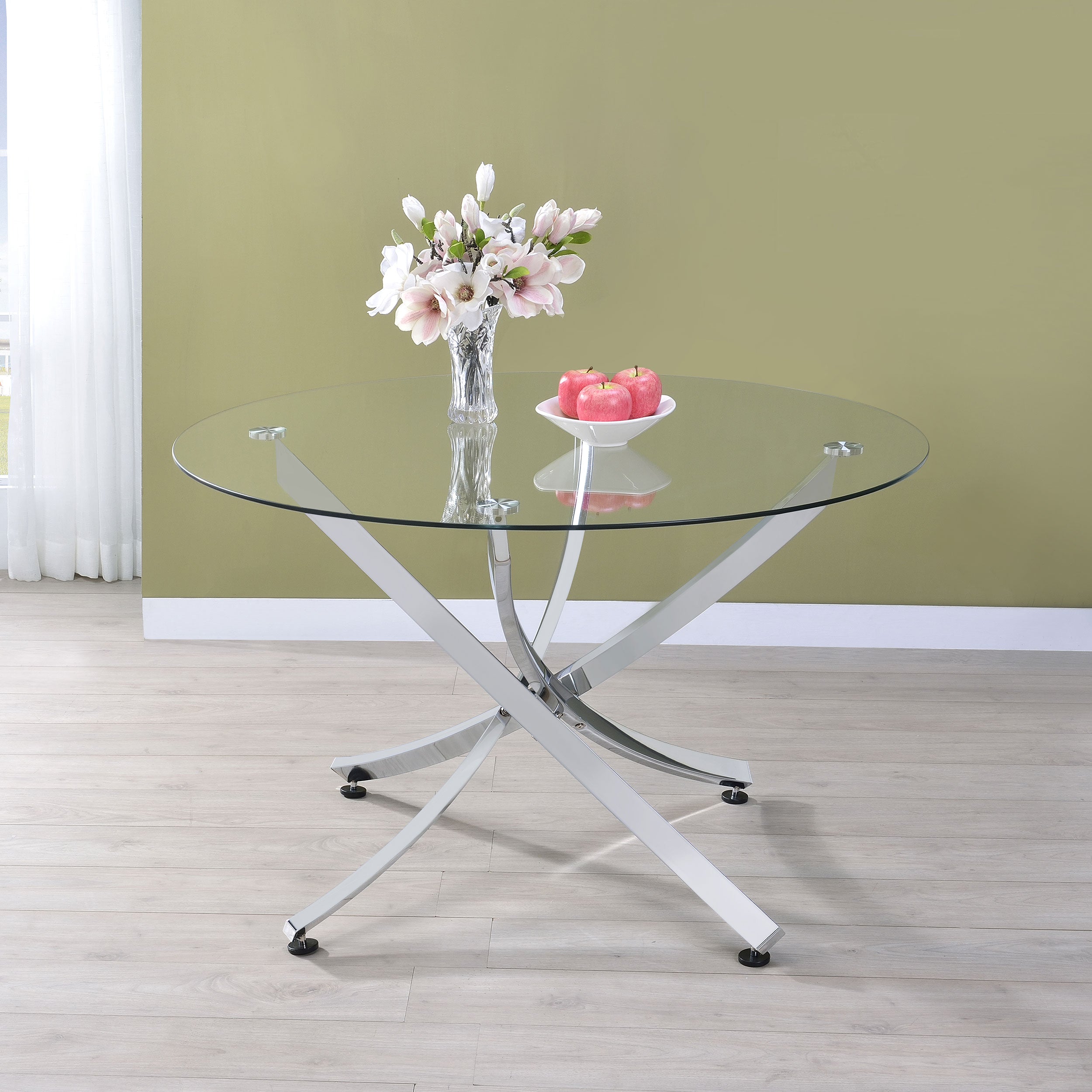 Beckham Round 46-inch Glass Top Dining Table Chrome-CoasterEveryday