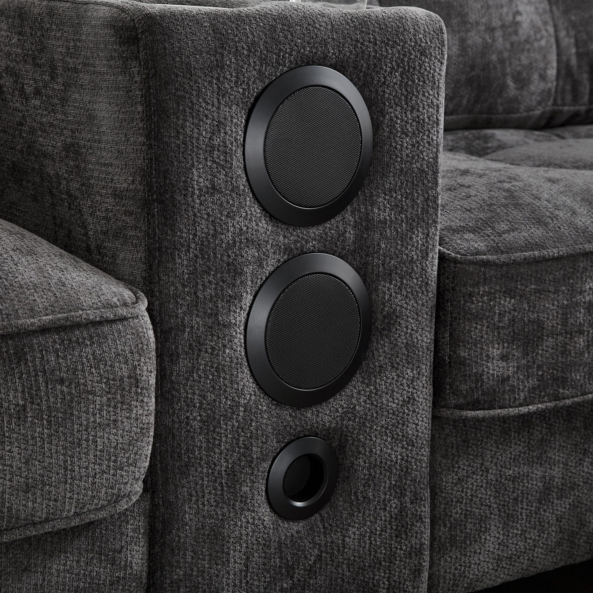 Modern Sectional Sofa U-Shaped With Movable Ottomans, Bluetooth Speakers, LED Lights And Modular Storage