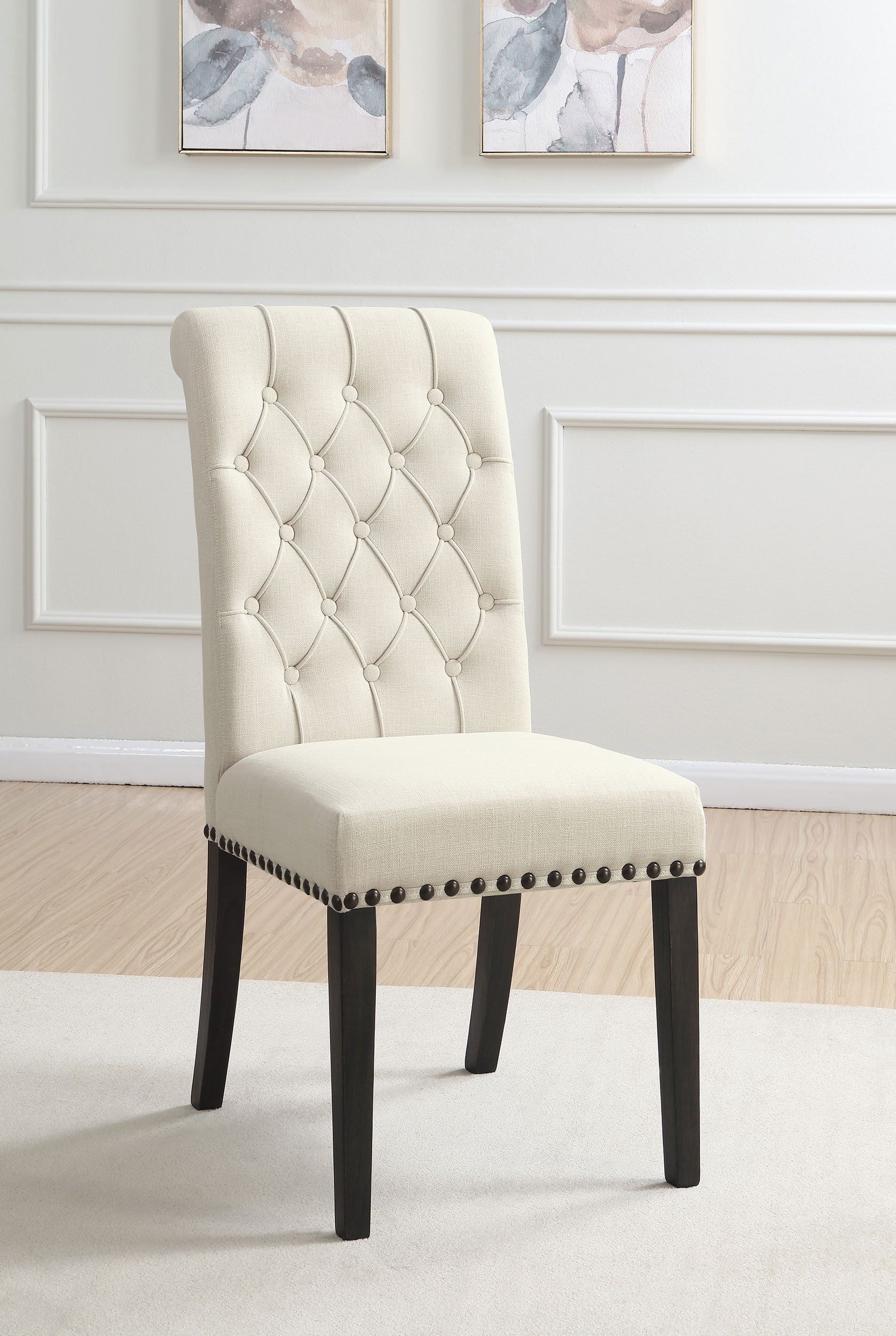 Alana Upholstered Dining Side Chair Beige Smokey Black (Set of 2)-CoasterElevations