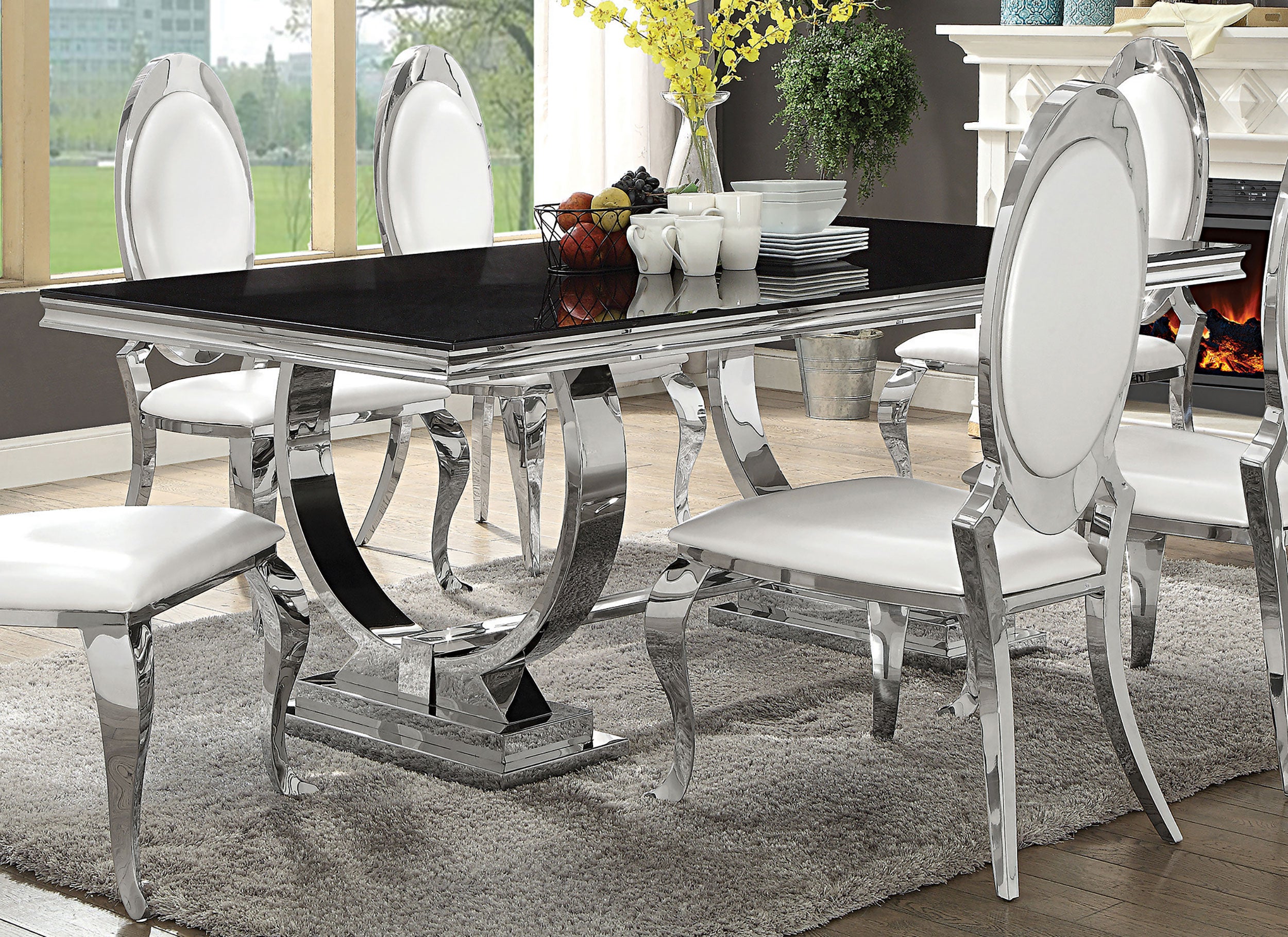 Antoine Rectangular 95-inch Glass Top Dining Table Black-CoasterElevations