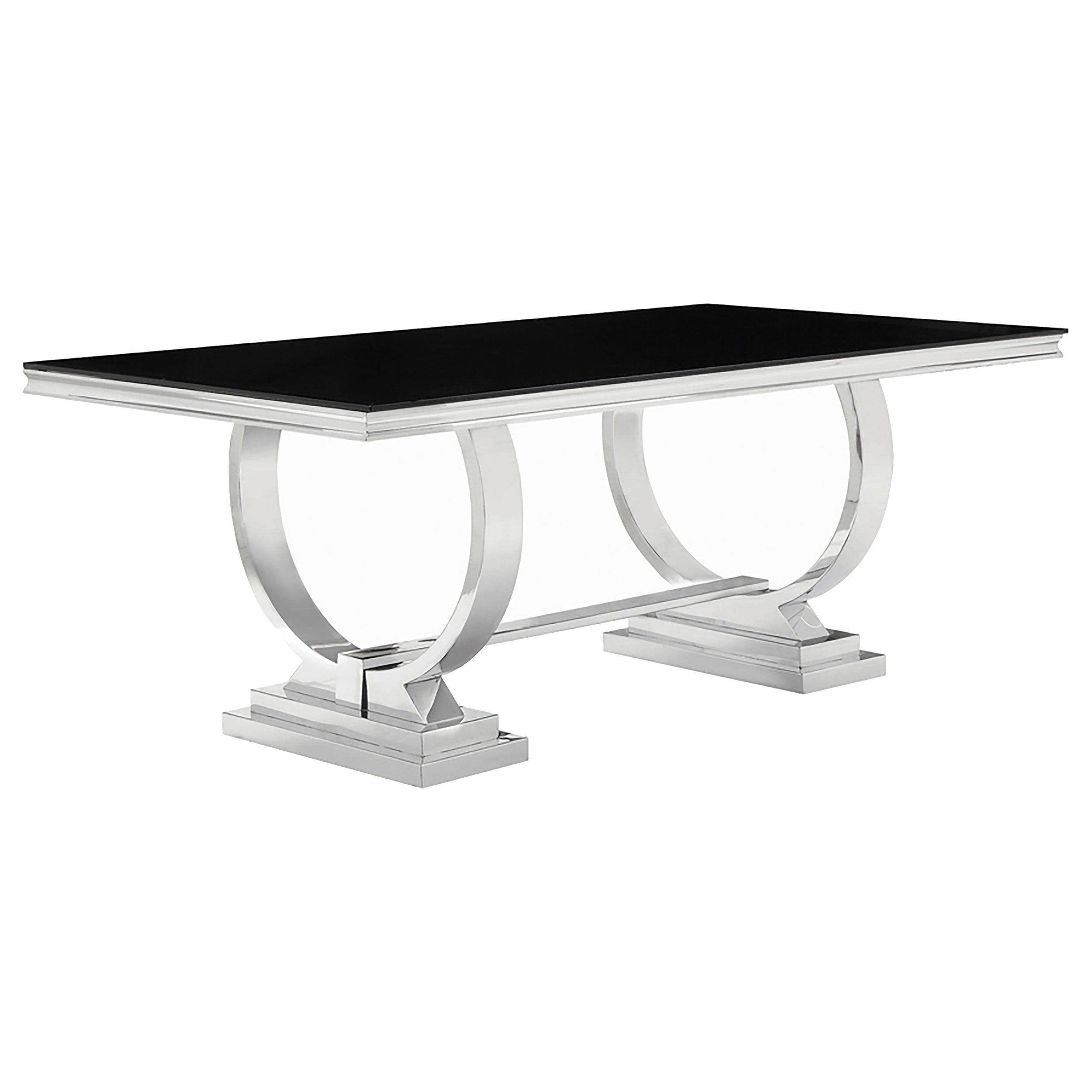 Antoine Rectangular 95-inch Glass Top Dining Table Black-CoasterElevations