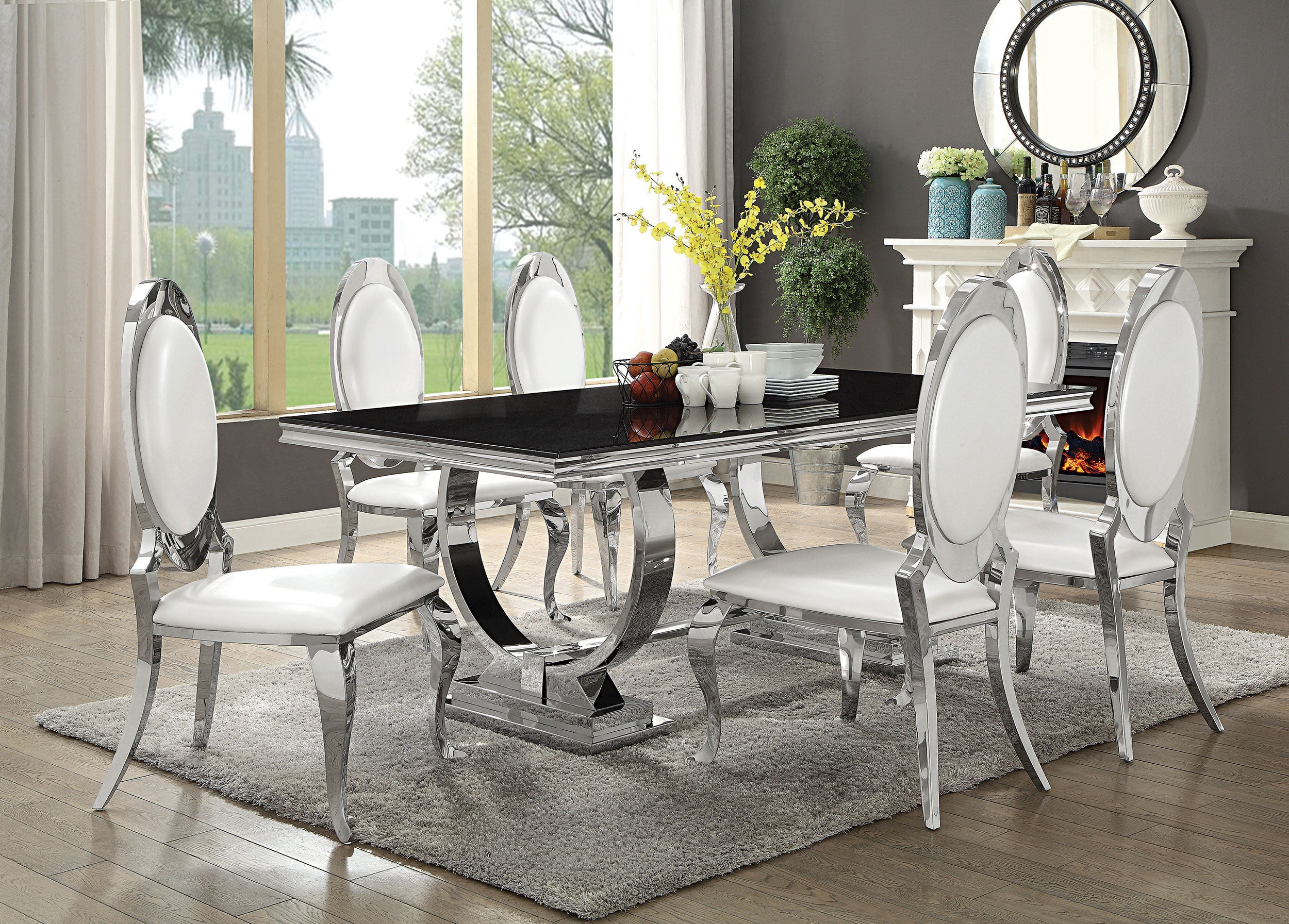 Antoine Rectangular 95-inch Glass Top Dining Table Black-CoasterElevations
