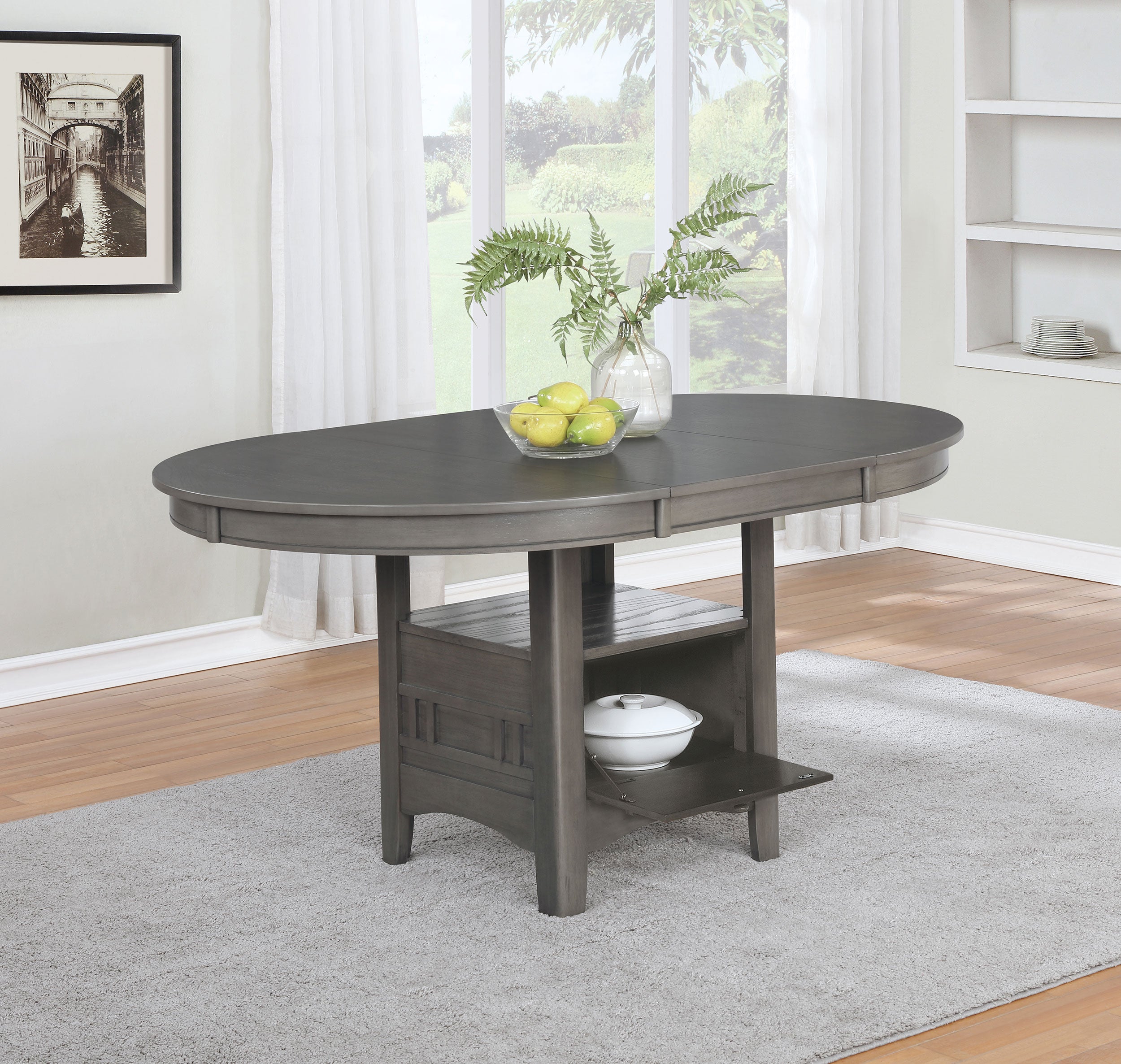 Lavon Oval 60-inch Wood Extension Leaf Dining Table Medium Grey-CoasterEveryday