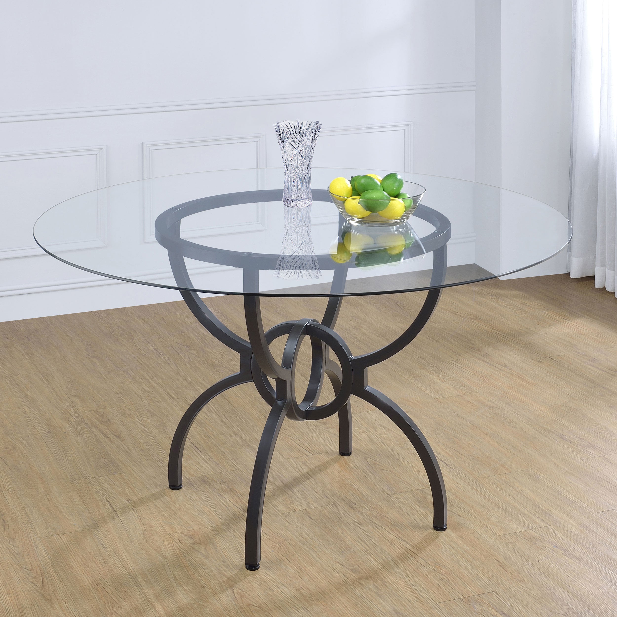Aviano Round 48-inch Glass Top Metal Dining Table Gunmetal-