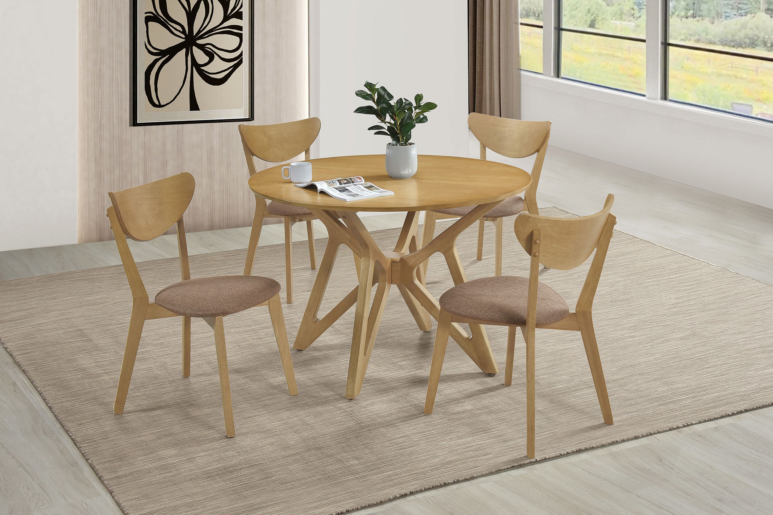 Elowen Round 42-inch Solid Wood Dining Table Light Walnut-CoasterEveryday