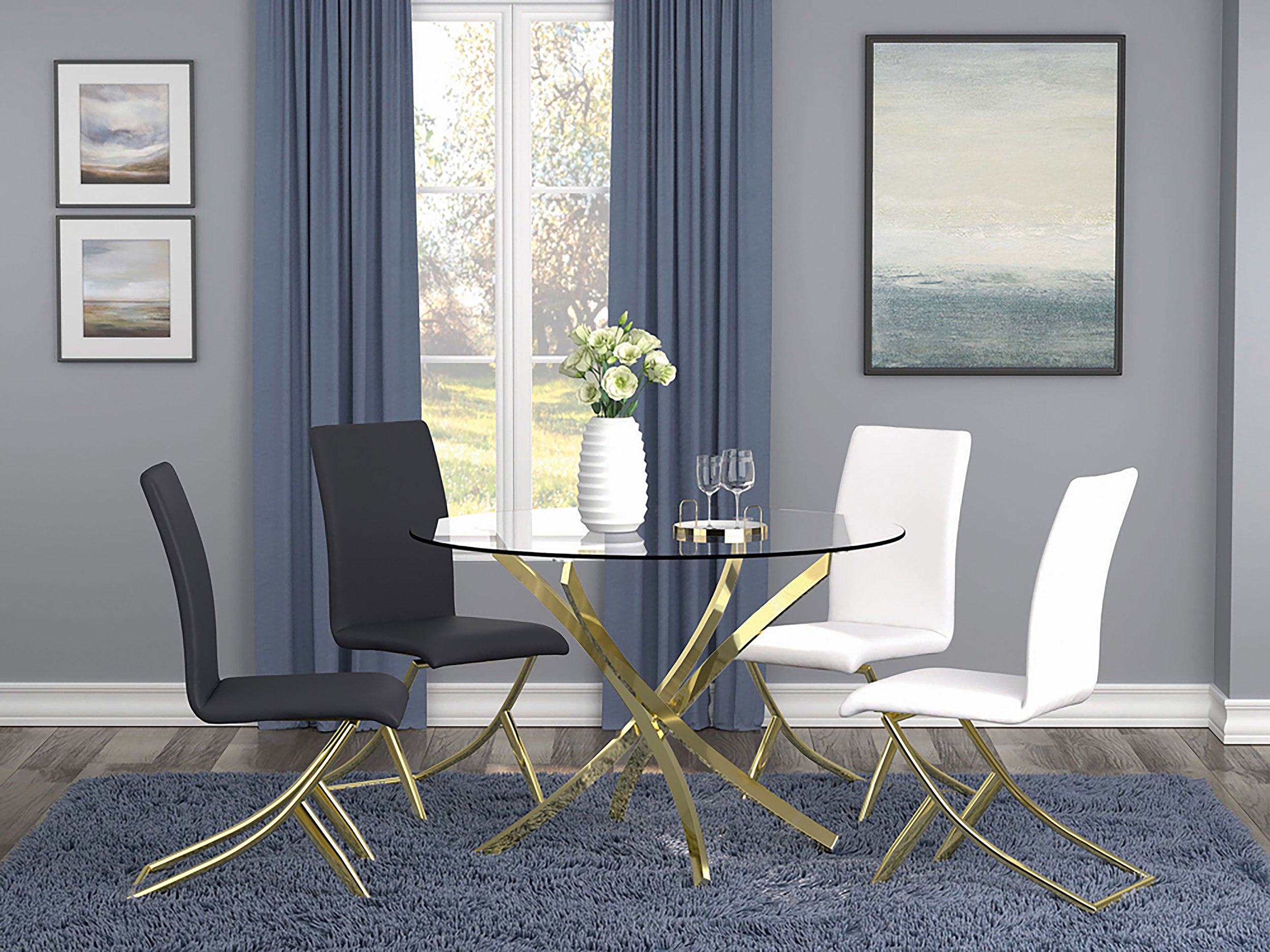 Beckham Round 46-inch Glass Top Dining Table Brass-CoasterEveryday