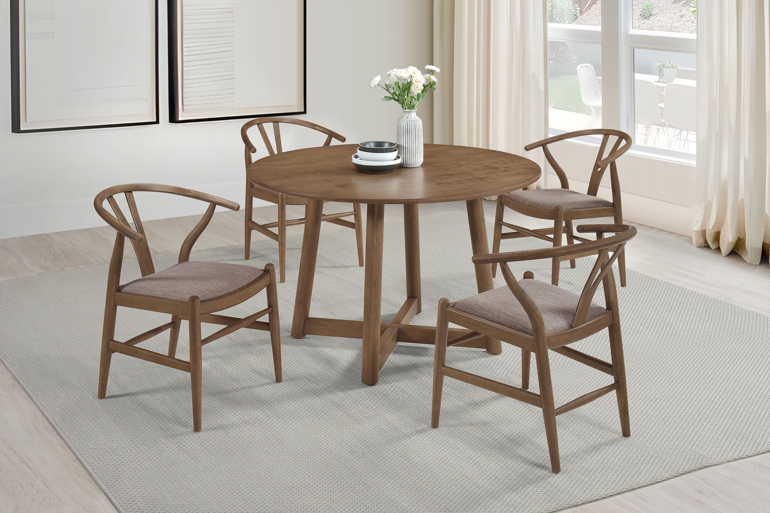 Dinah 5-piece Round Solid Wood Dining Set Walnut-