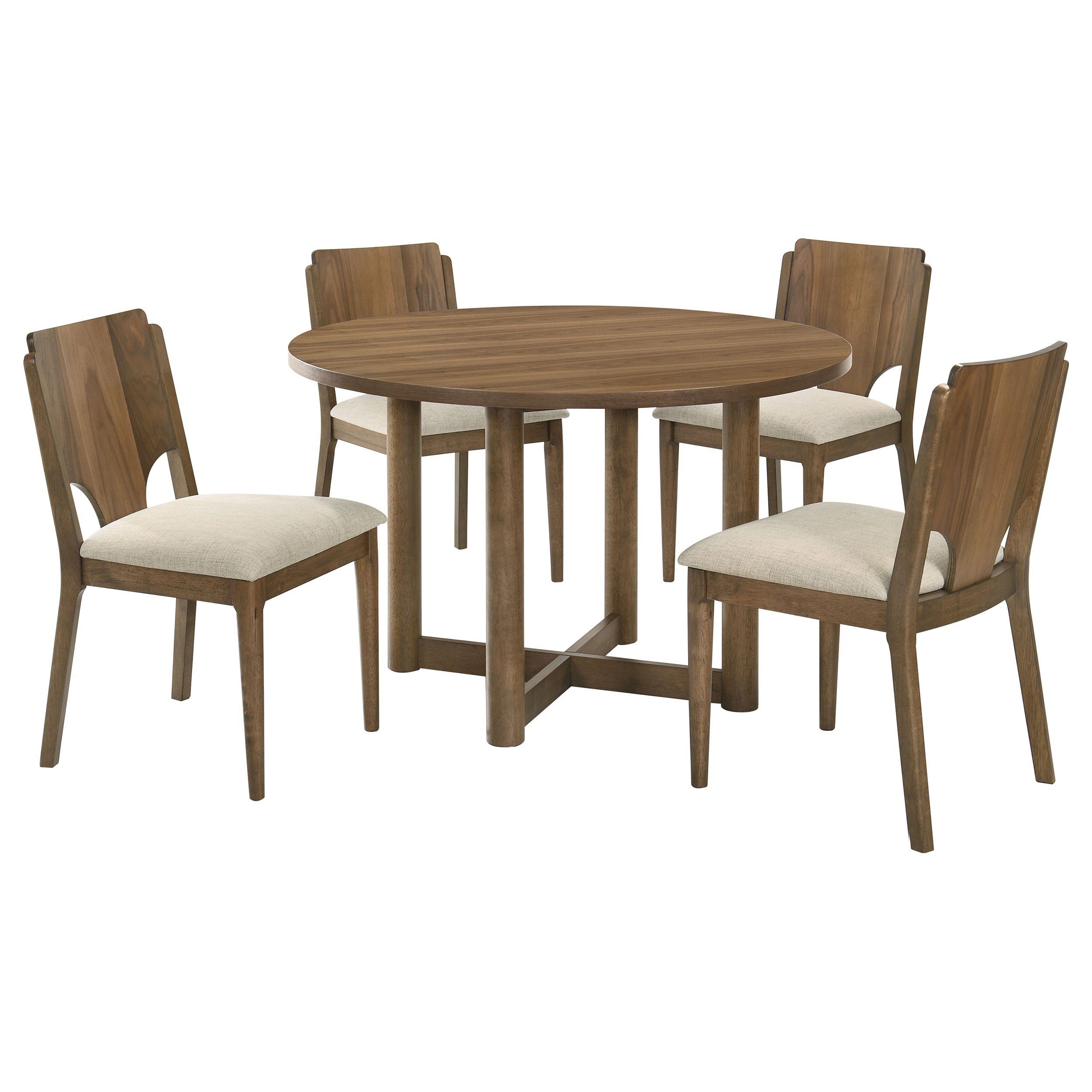 Crestmore 5-piece 46-inch Round Wood Dining Table Set Walnut-