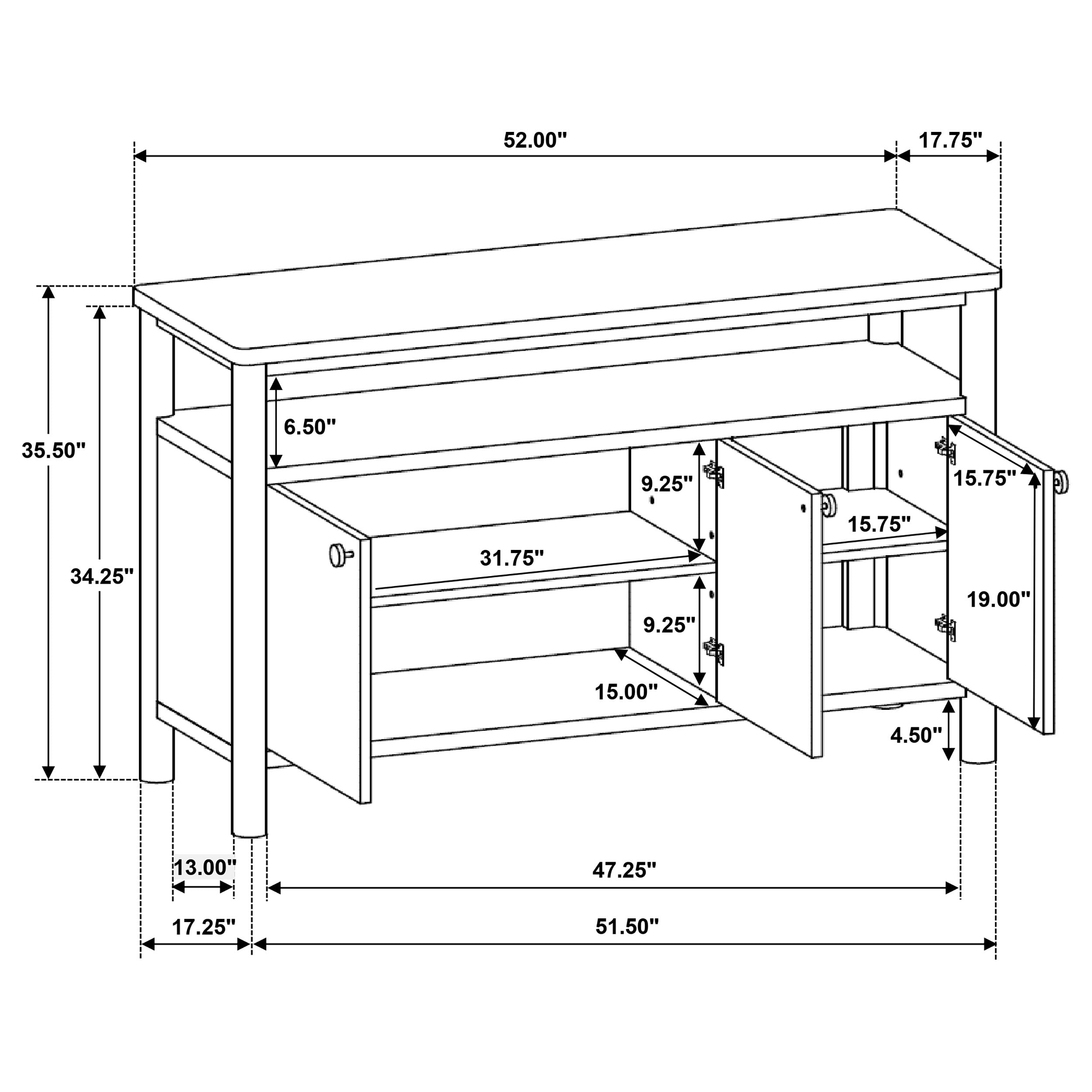 Crestmore 52-inch Dining Cabinet Sideboard Buffet Walnut-