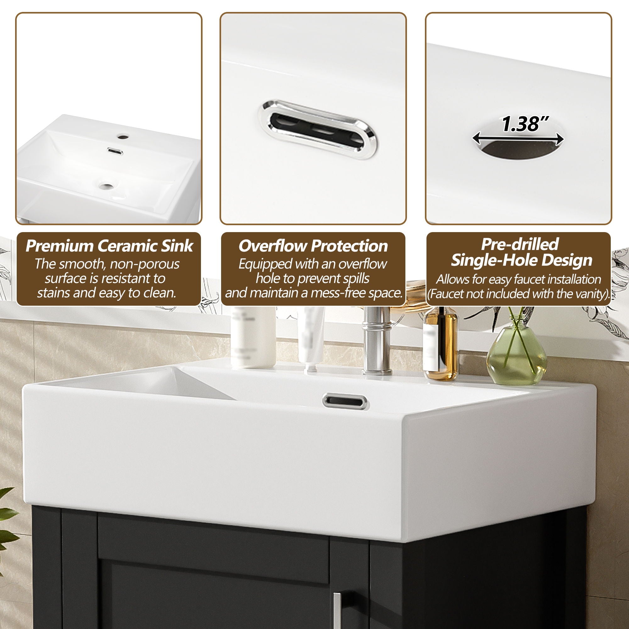 Bathroom Vanity With Sink, Frame And Drawer - Black