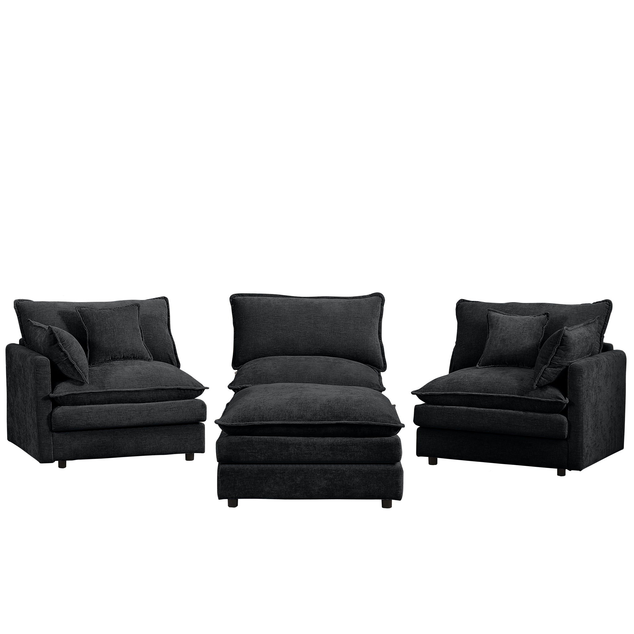 Modular L-Shaped Sectional Sofa Set With Movable Ottoman - Black