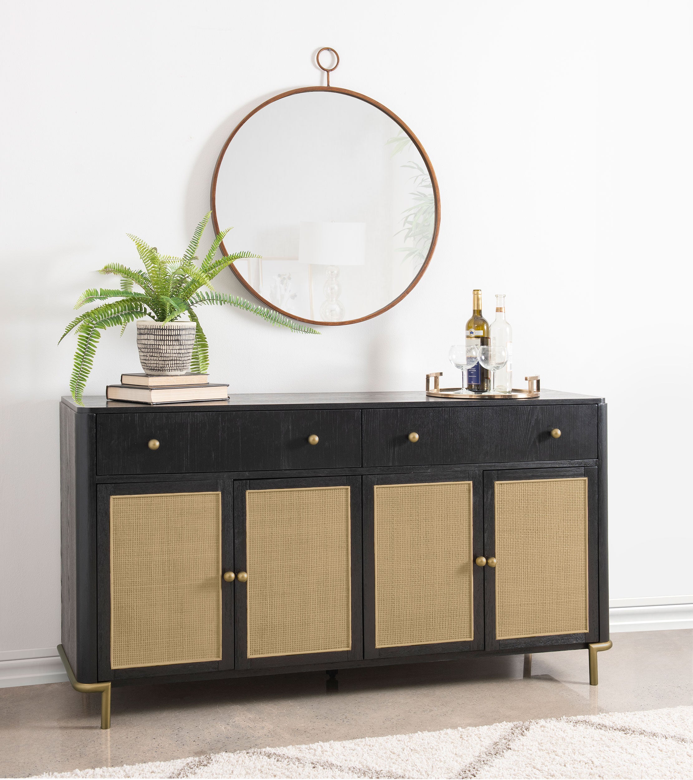 Arini 2-drawer Cane Door Dining Sideboard Server Black-