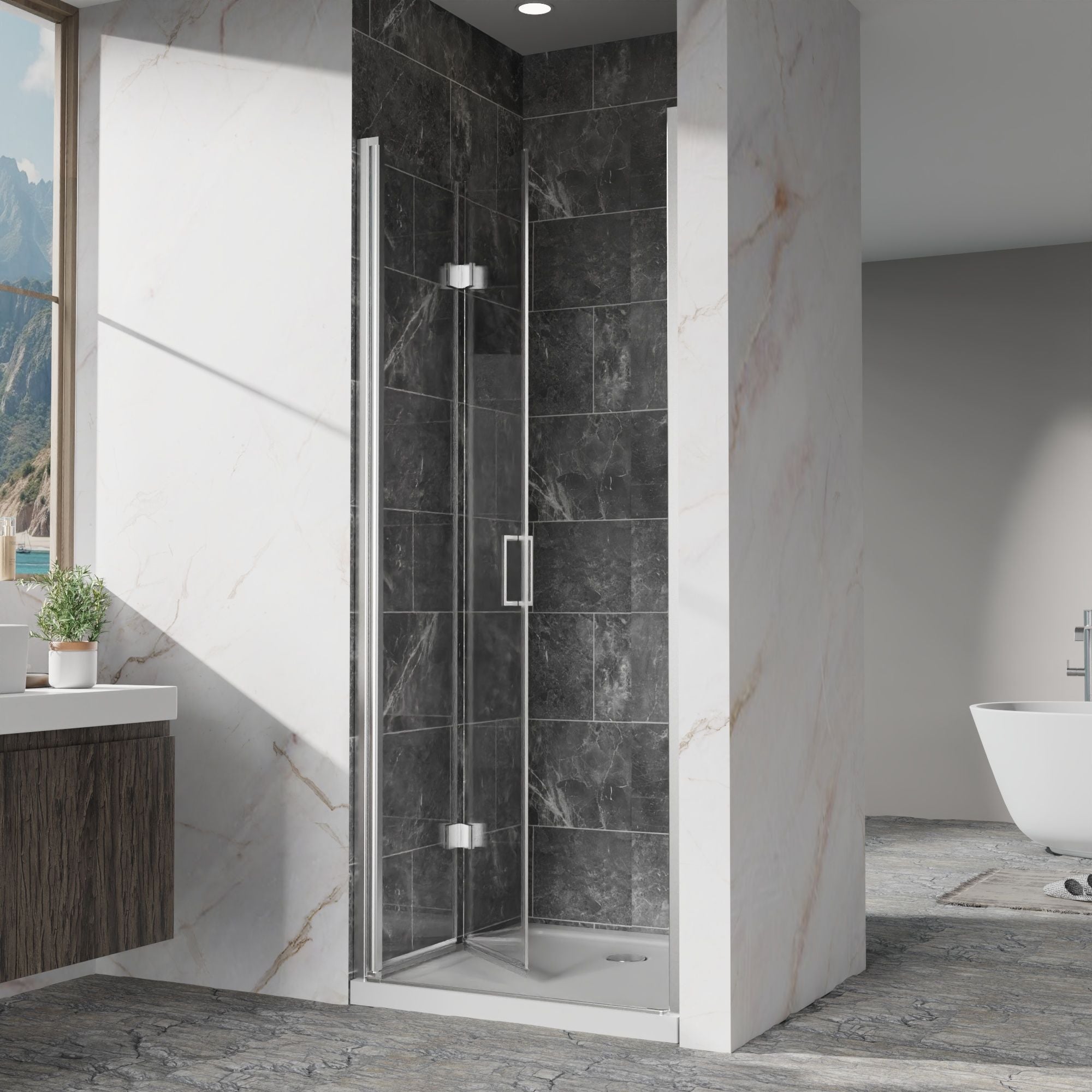Bifold Frameless Shower Door With Tempered Clear Glass