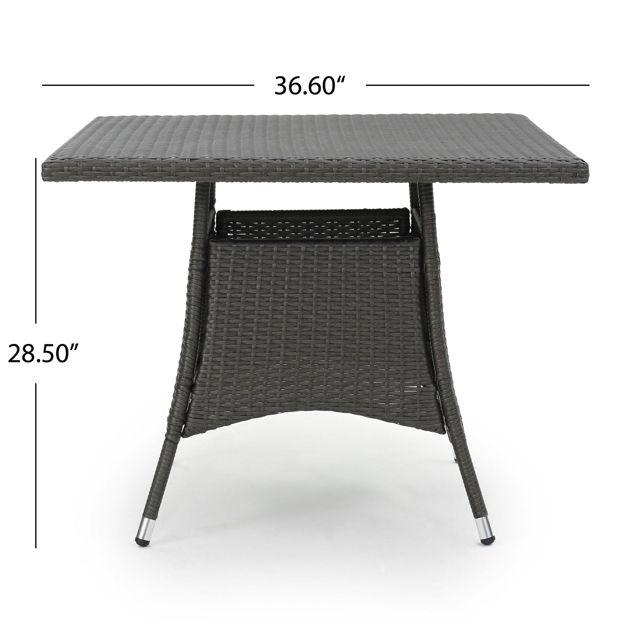 Outdoor Rattan Square Dining Table With 4 Legs - Gray
