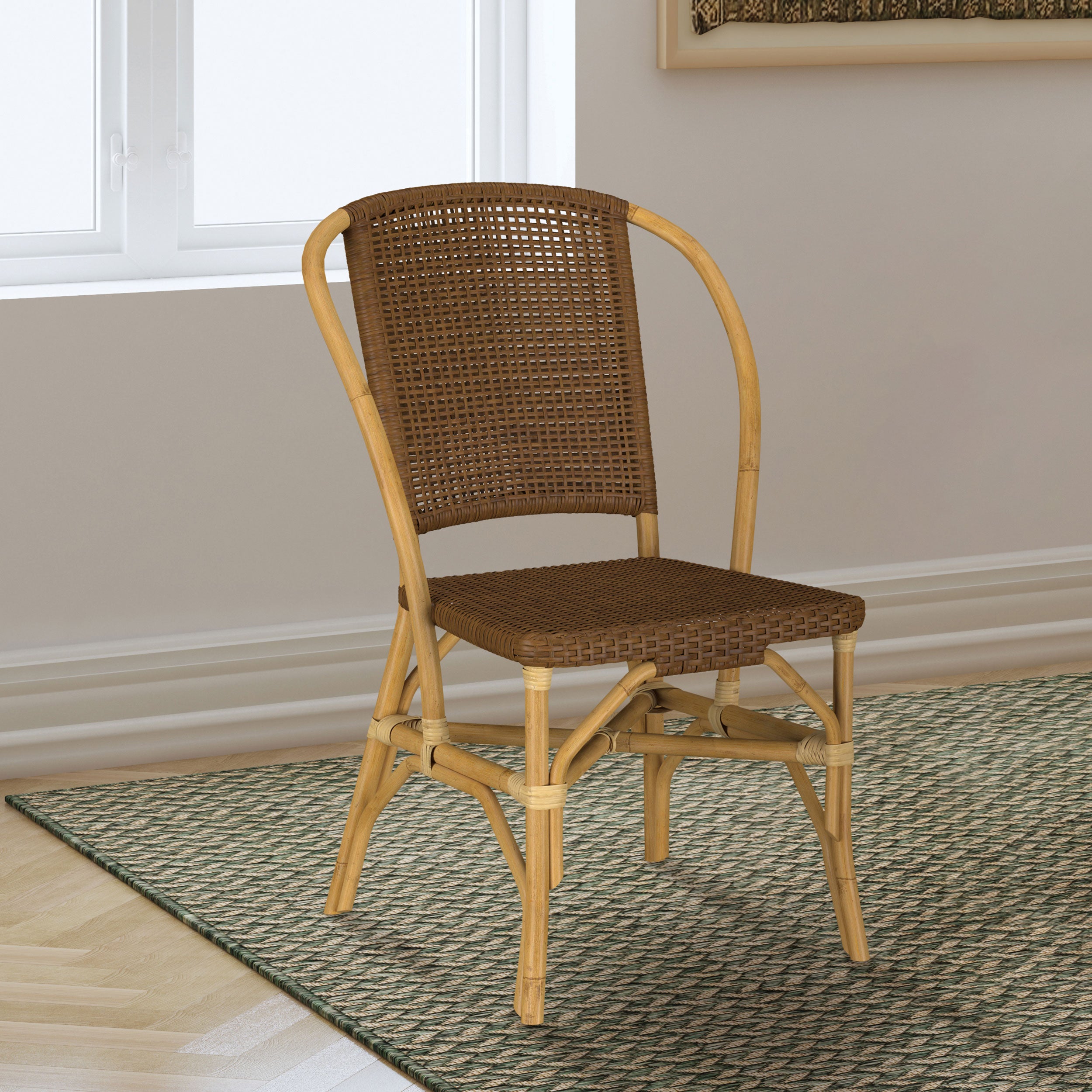 Lexley Woven Rattan Dining Side Chair Brown (Set of 2)-