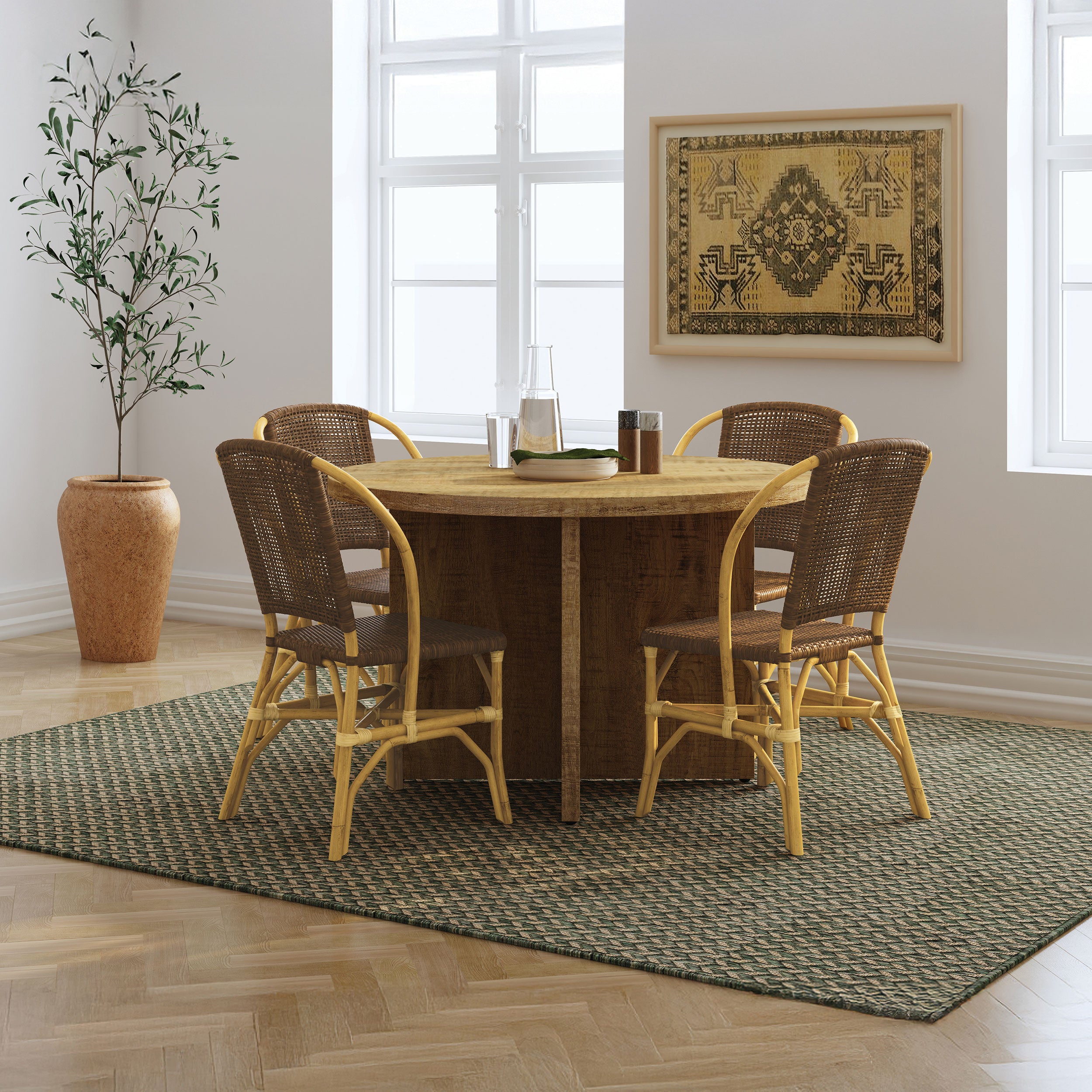 Lexley Woven Rattan Dining Side Chair Brown (Set of 2)-