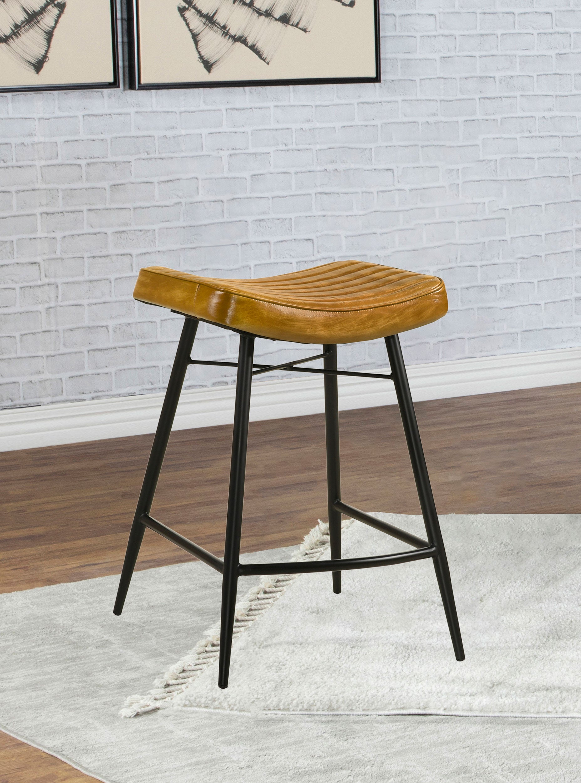 Bayu Leather Upholstered Counter Stool Camel (Set of 2)-