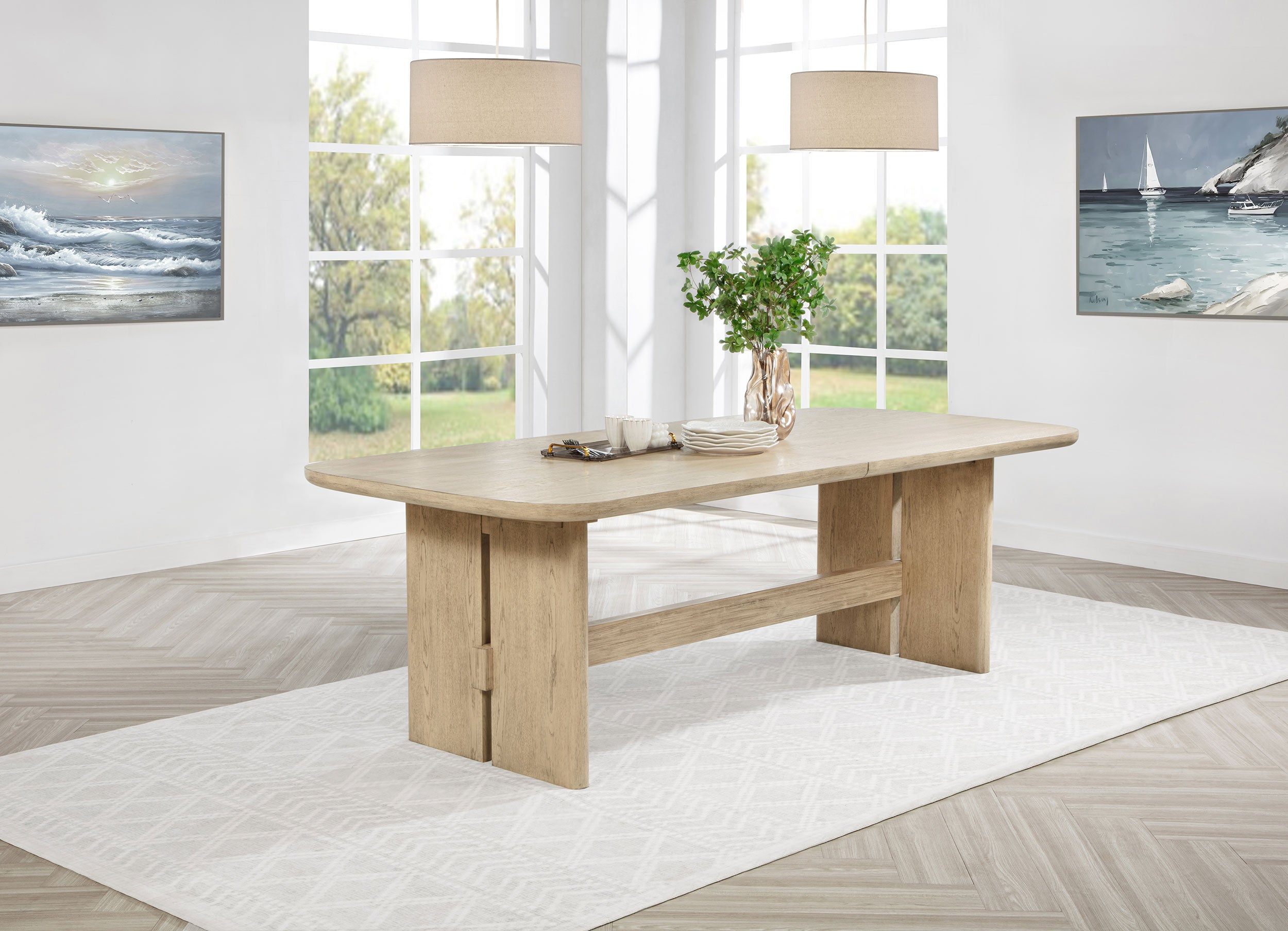 Kailani 110-inch Rectangular Wood Dining Table Beige Oak-