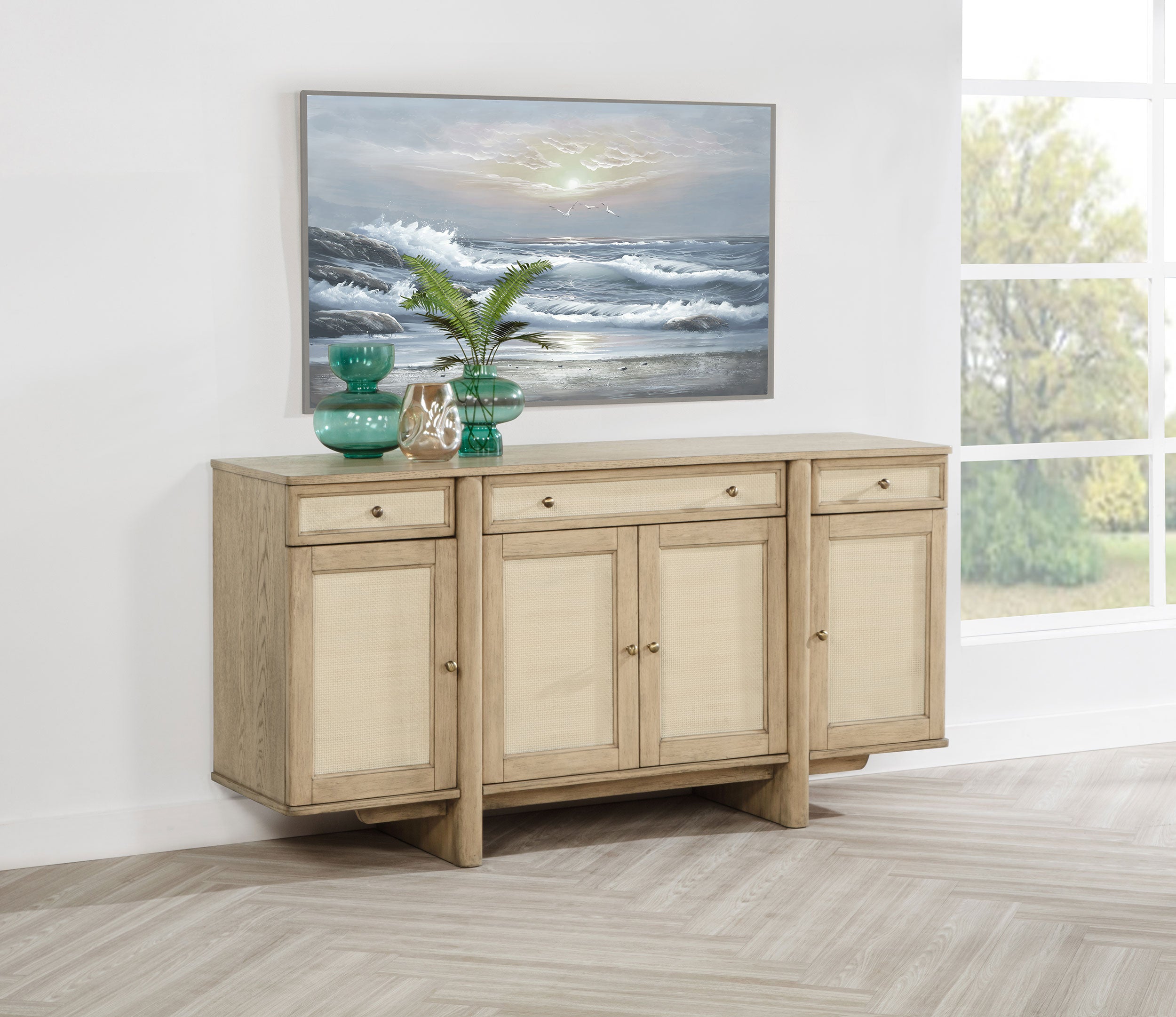 Kailani 4-door Cane Sideboard Buffet Cabinet Beige Oak-