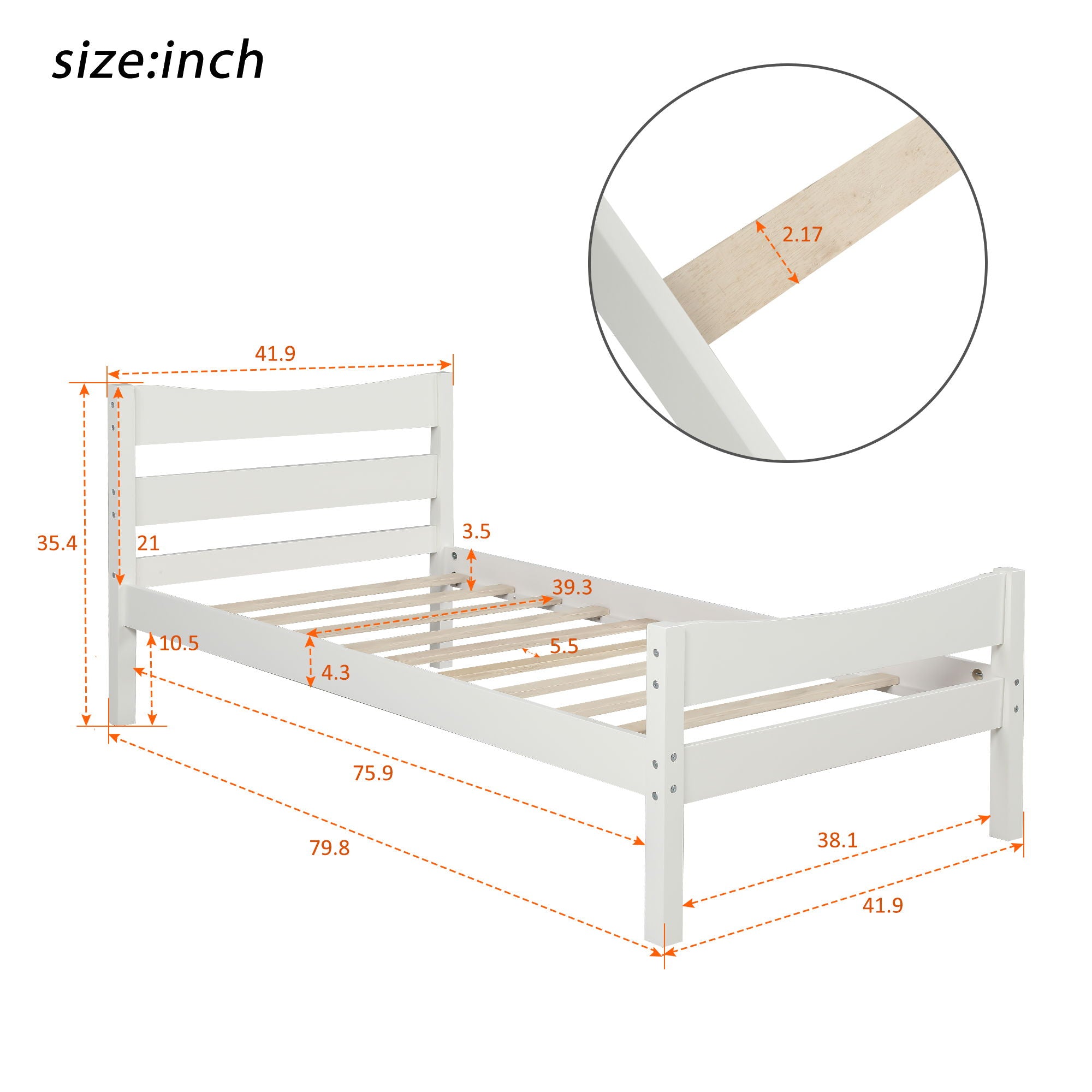 Twin Size Platform Bed With Headboard And Wooden Slat Support