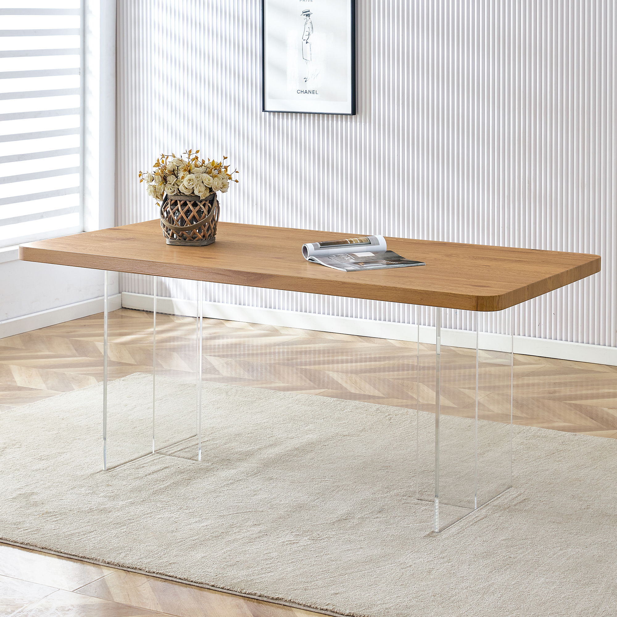 Modern Minimalist Wooden Table With Acrylic Legs