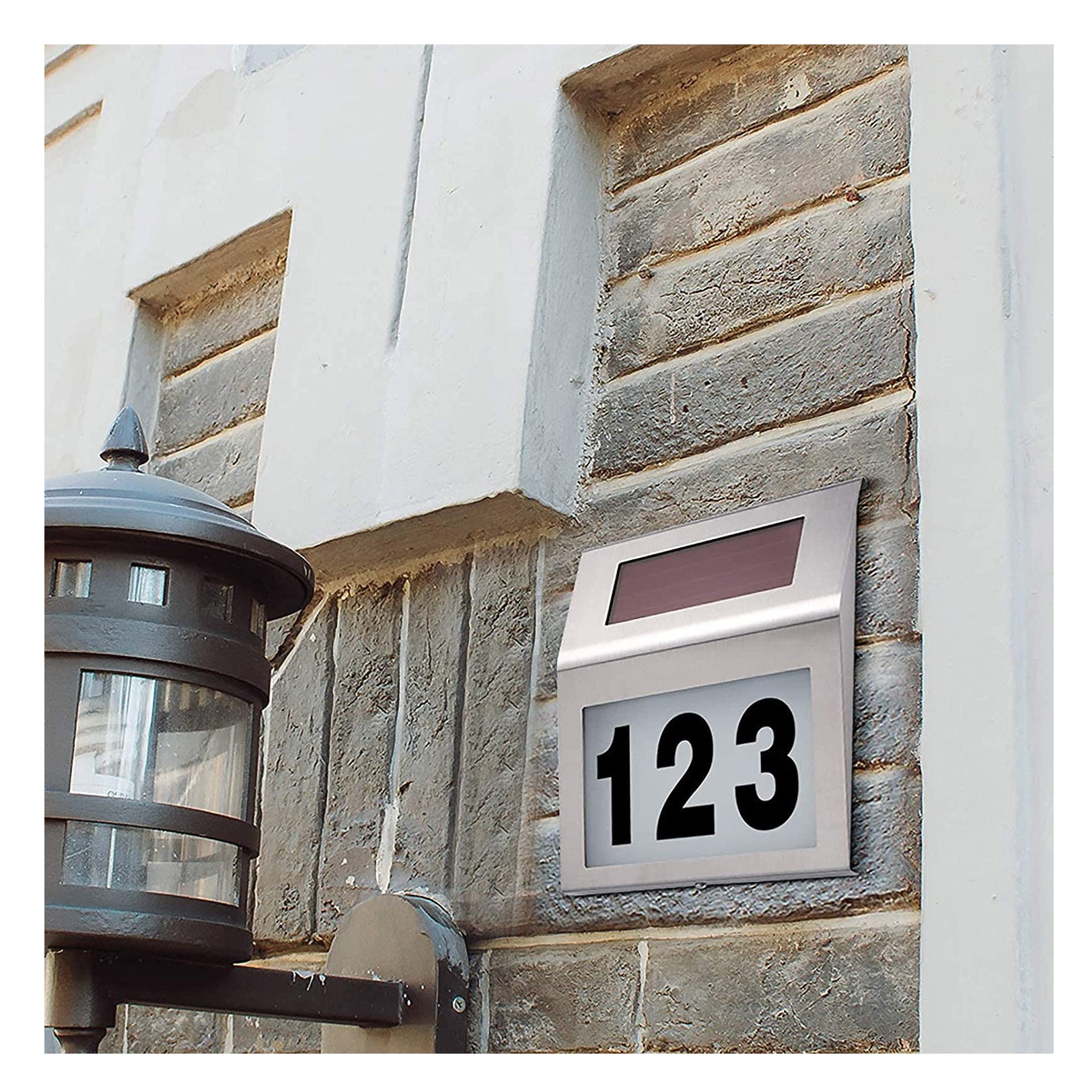 Solar LED Address Sign – Stainless Steel House Number Light with White LEDs, Waterproof, Customizable Numbers & Letters, Auto On/Off, 7.86 x 7.07 Inches