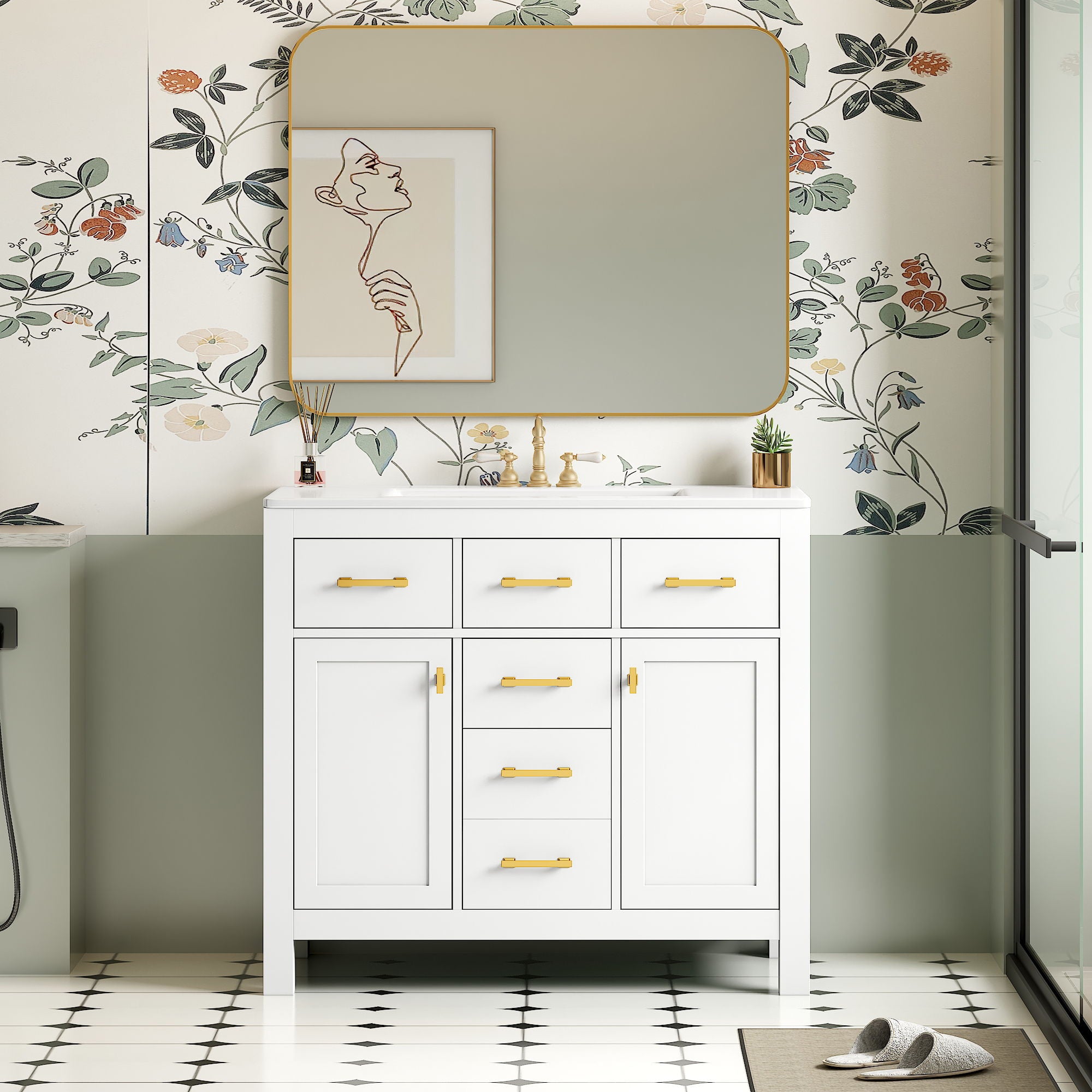 Bathroom Vanity With Sink Combo Set, Modern Bathroom Cabinet With 4 Drawers