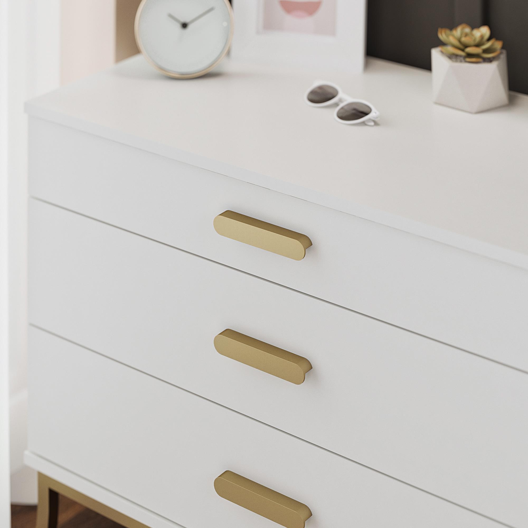 3 Drawer Dresser With Oval Handles - White / Gold
