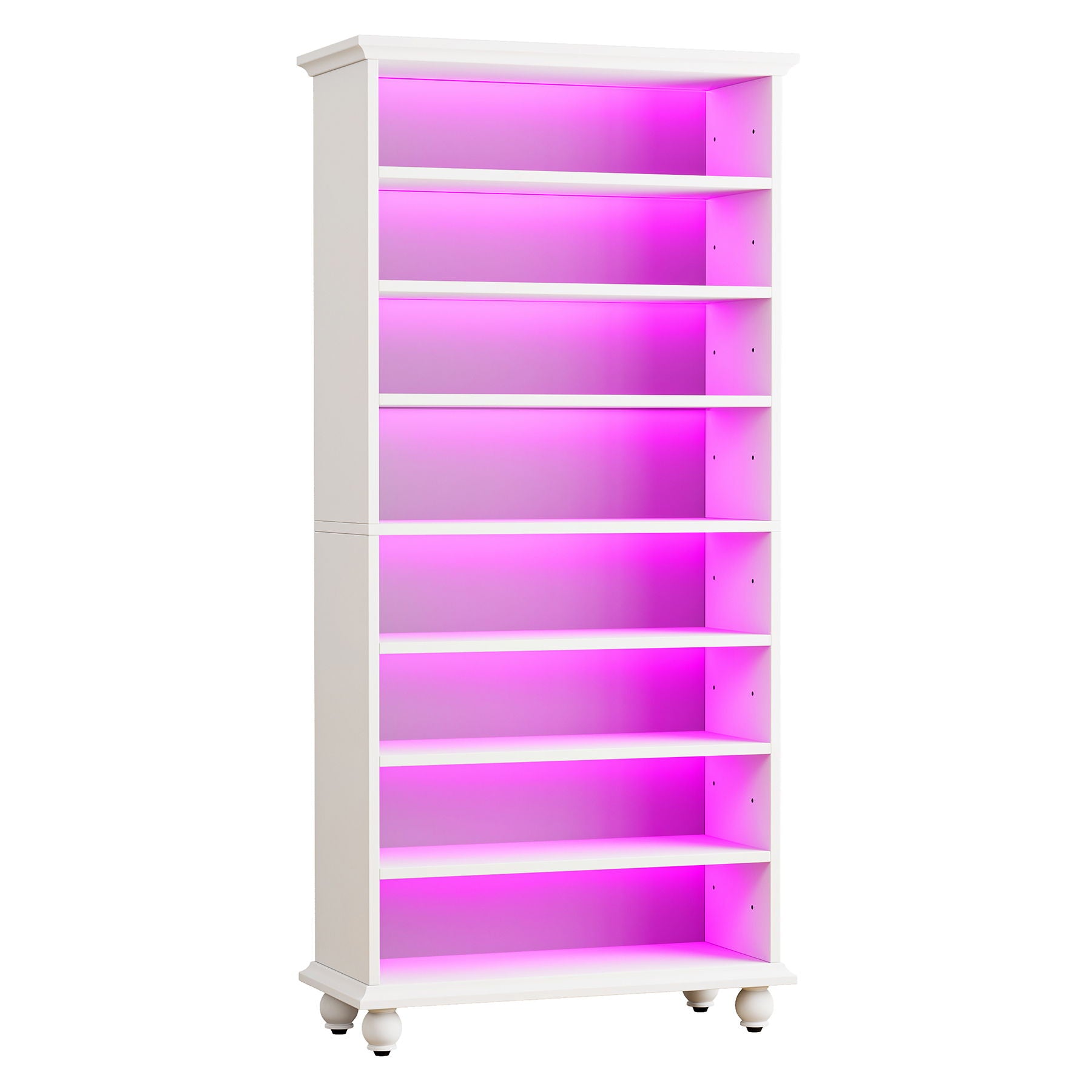 8 Tier Led Illuminated Shoe Cabinet With Adjustable Shelves, Storage Rack For 26 Pairs - White