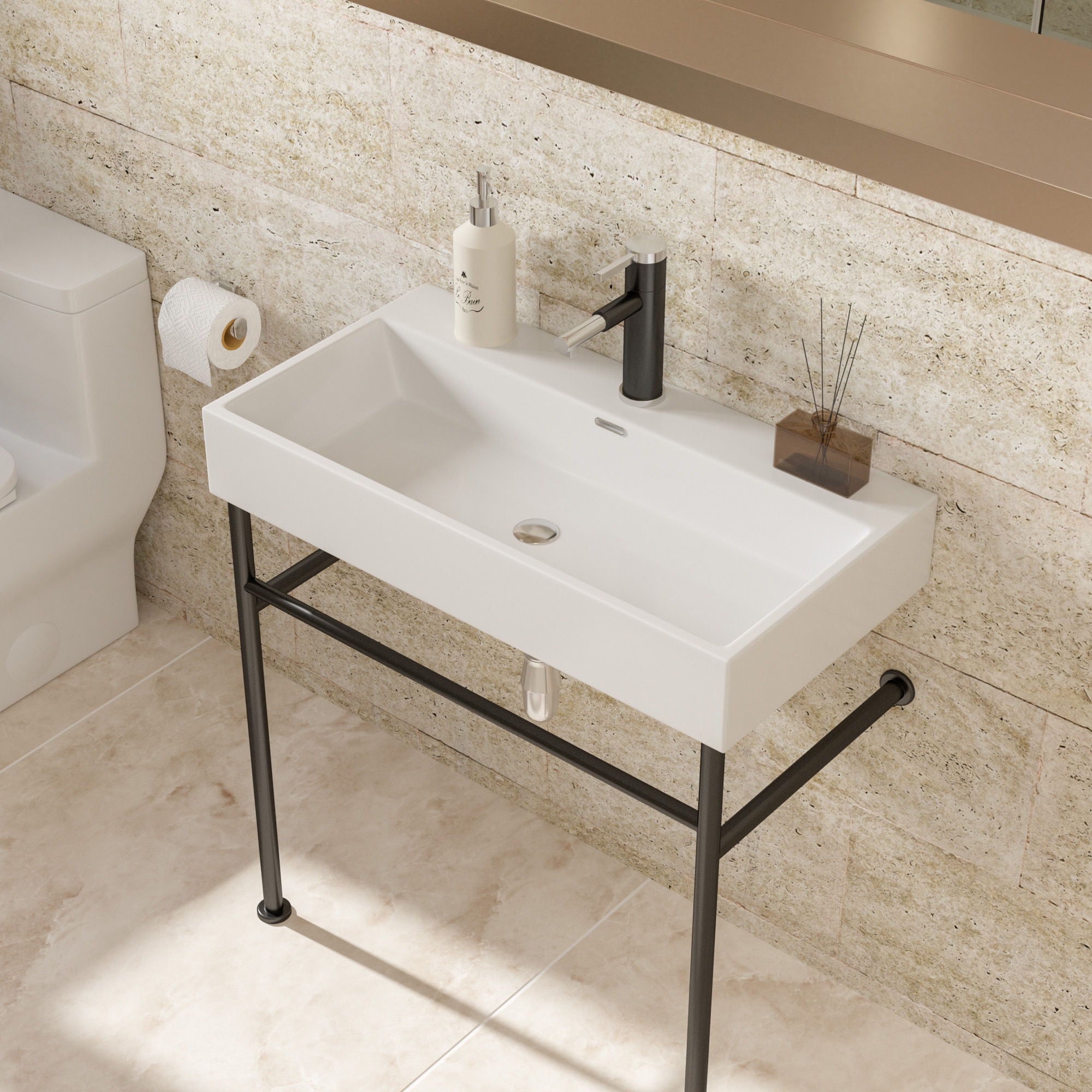 Ceramic Console Bathroom Sink With Overflow