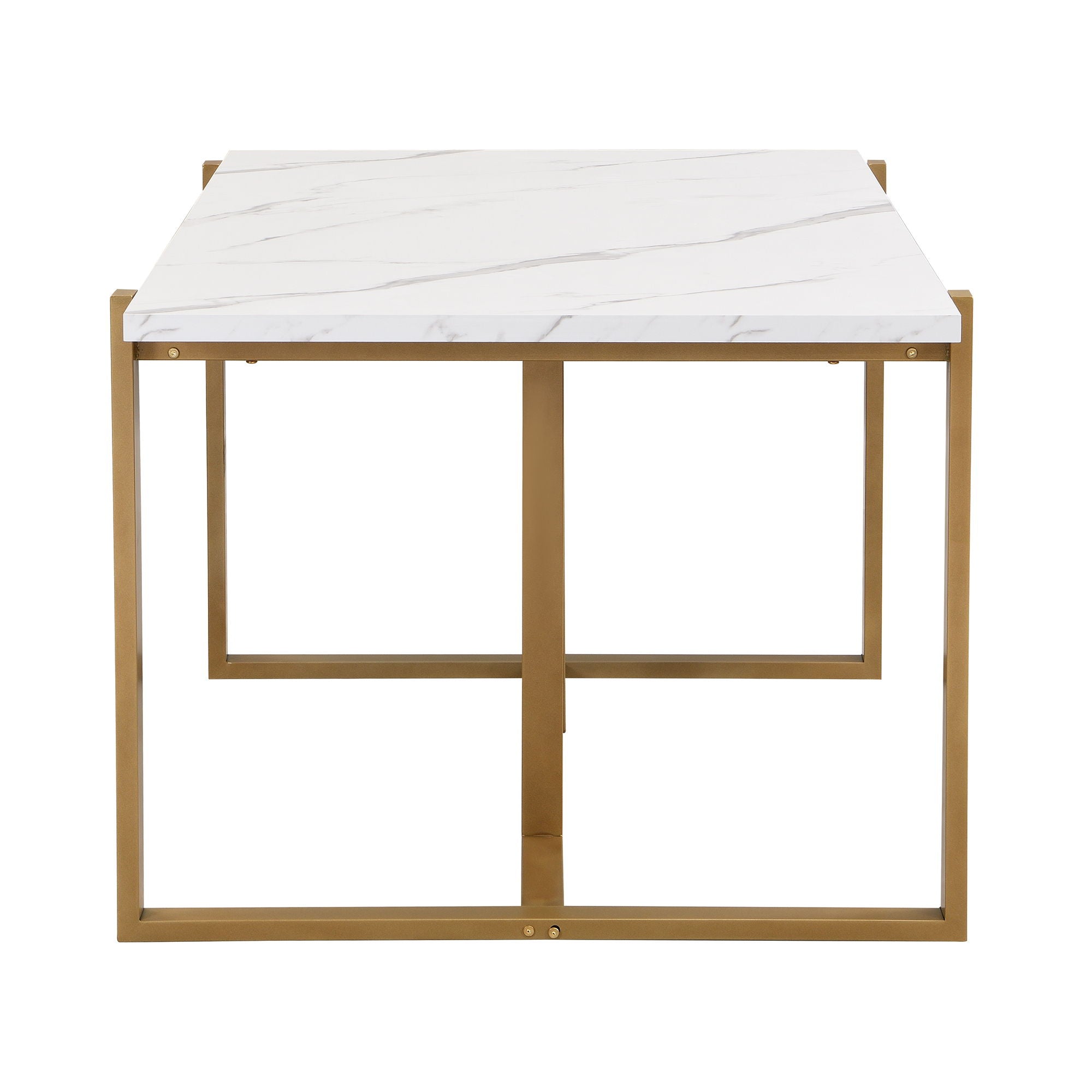 Modern Dining Table Set For 6 Faux Marble Kitchen Table Set With 6 Upholstered Dining Chairs, 7 Piece - White / Golden