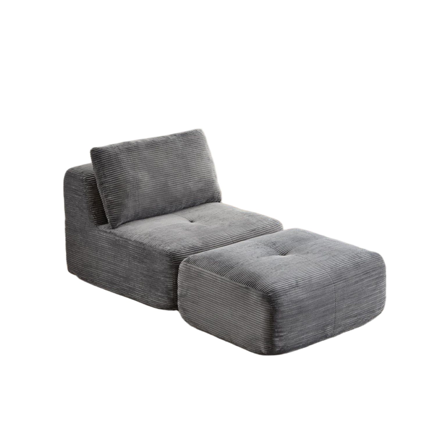 Compressed Sofa, Single Chaise Longue, Movable Ottoman For Living Room - Gray