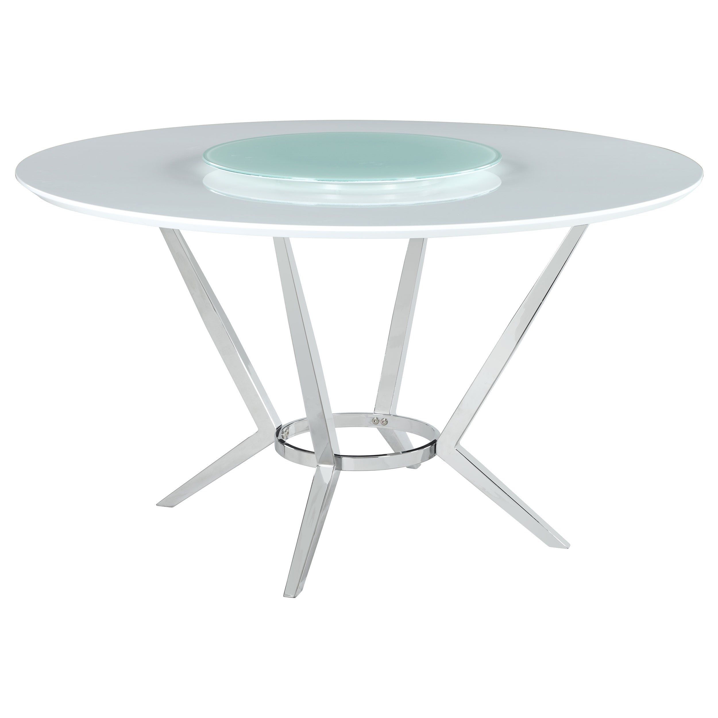 Abby Round 54-inch Lazy Susan Dining Table White High Gloss-CoasterElevations