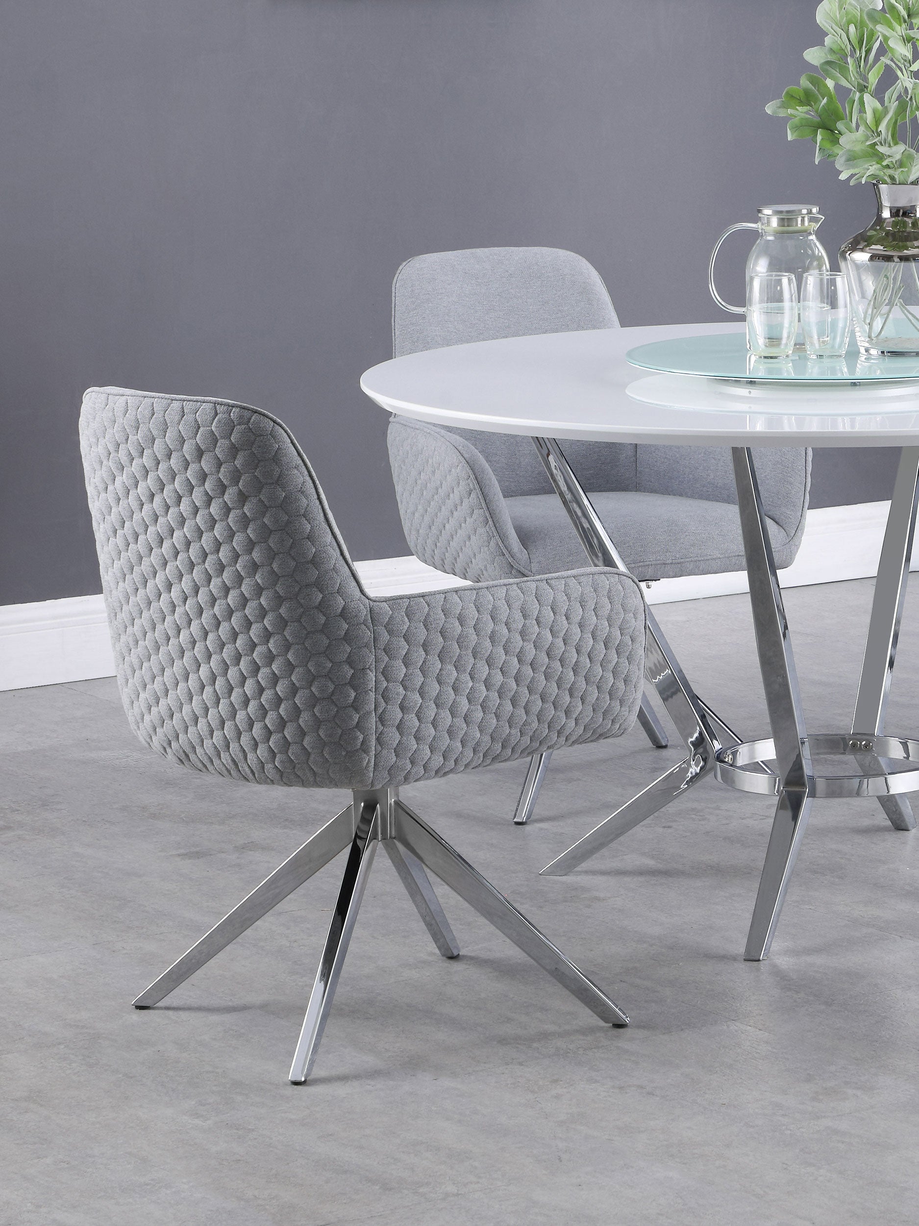 Abby Fabric Upholstered Swivel Dining Arm Chair Light Grey-CoasterElevations