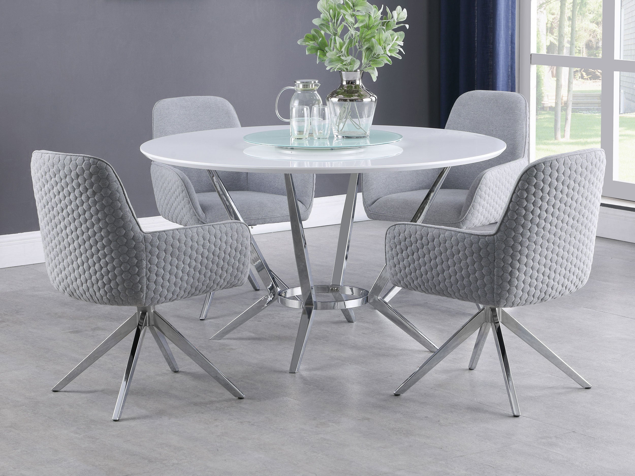 Abby Fabric Upholstered Swivel Dining Arm Chair Light Grey-CoasterElevations