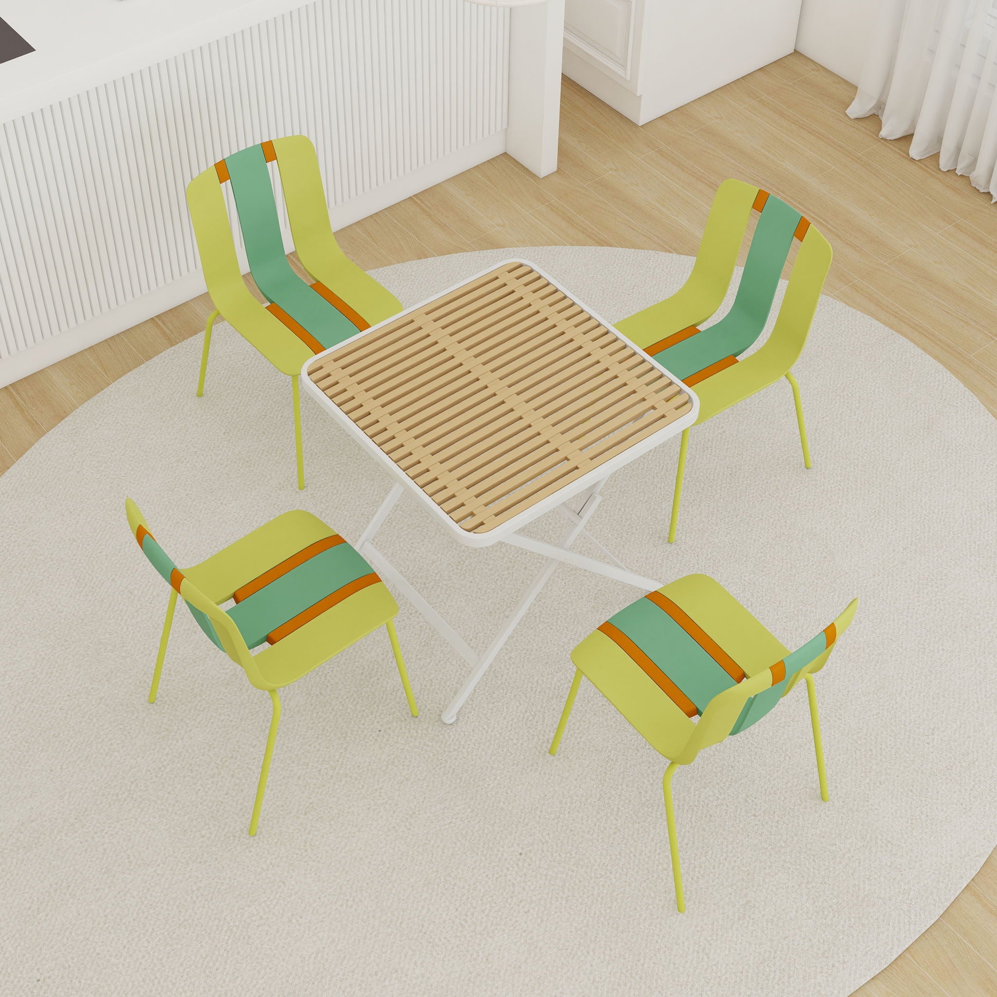 4 Piece Set Of Modern Striped Single Chairs With Folding Square Table