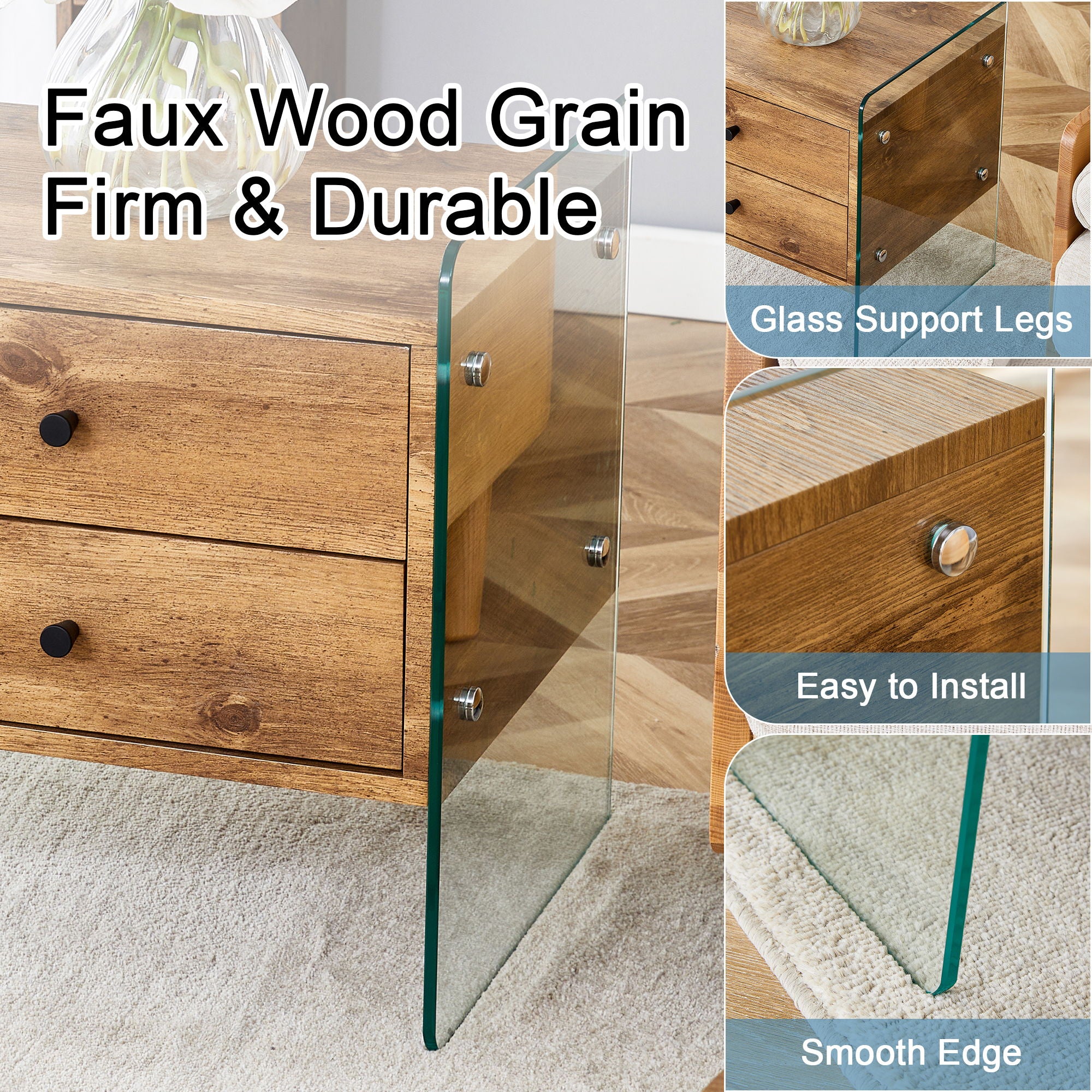 Double Drawer Bedside Table - Wood