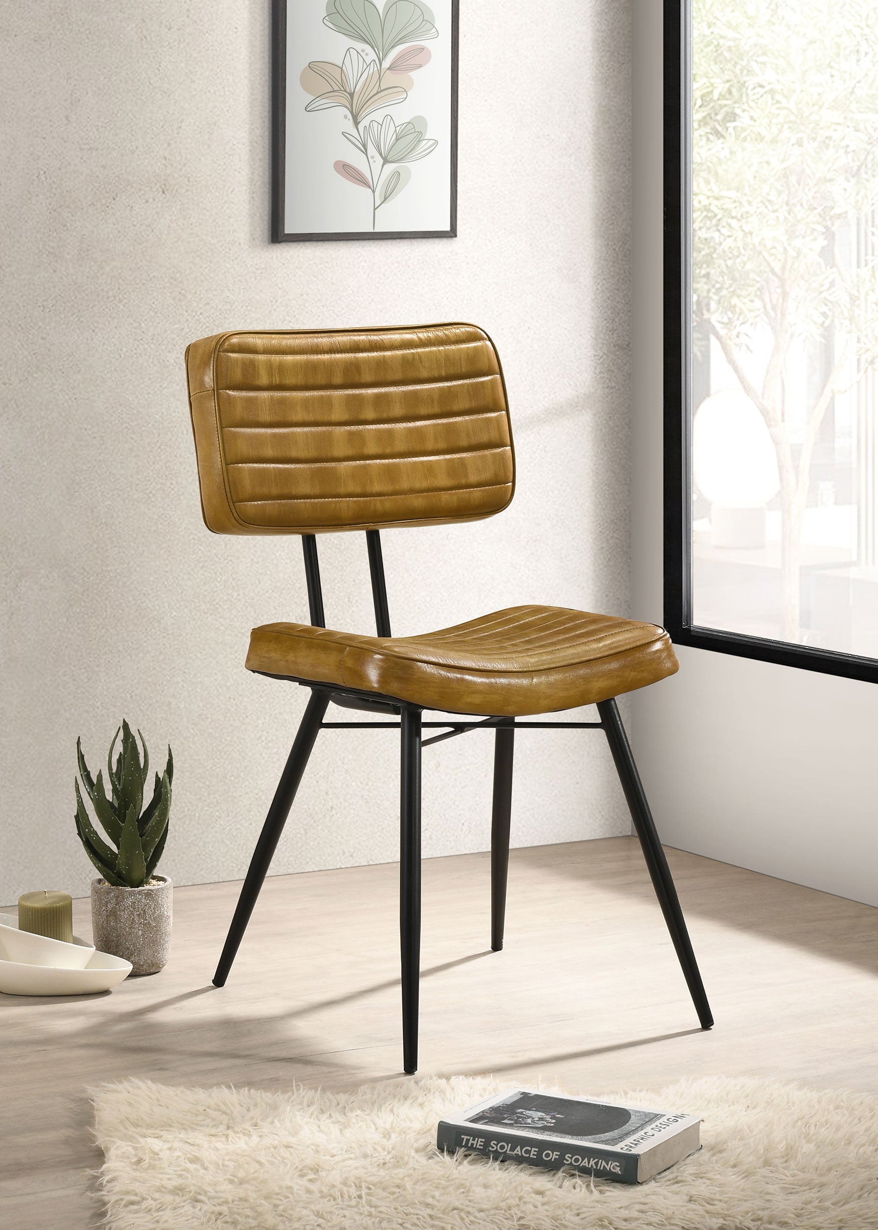 Misty Leather Upholstered Dining Side Chair Camel (Set of 2)-CoasterEssence