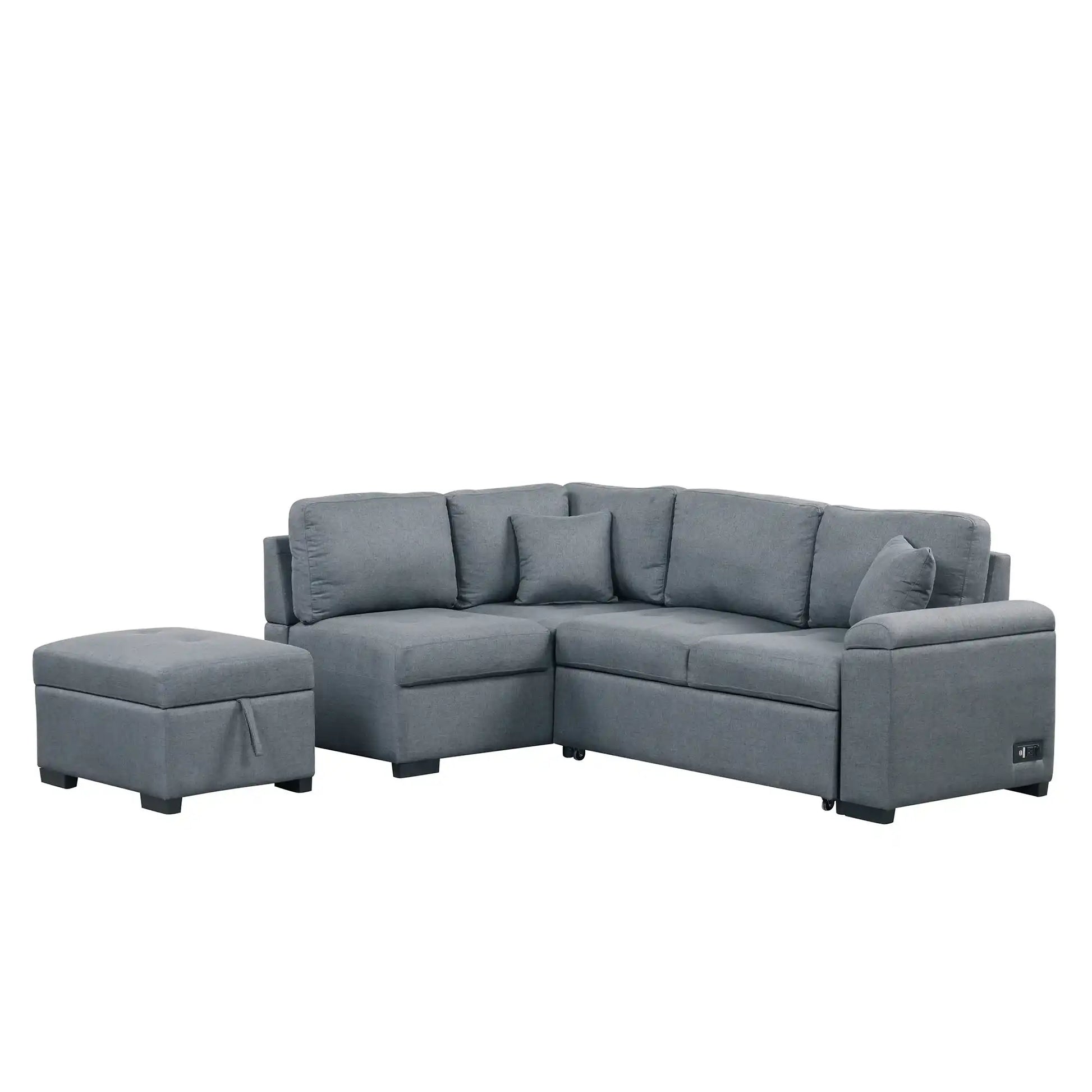 Sleeper Sectional Sofa, L-Shape Corner Couch Sofa-Bed with Storage Ottoman - Best Buy Furniture