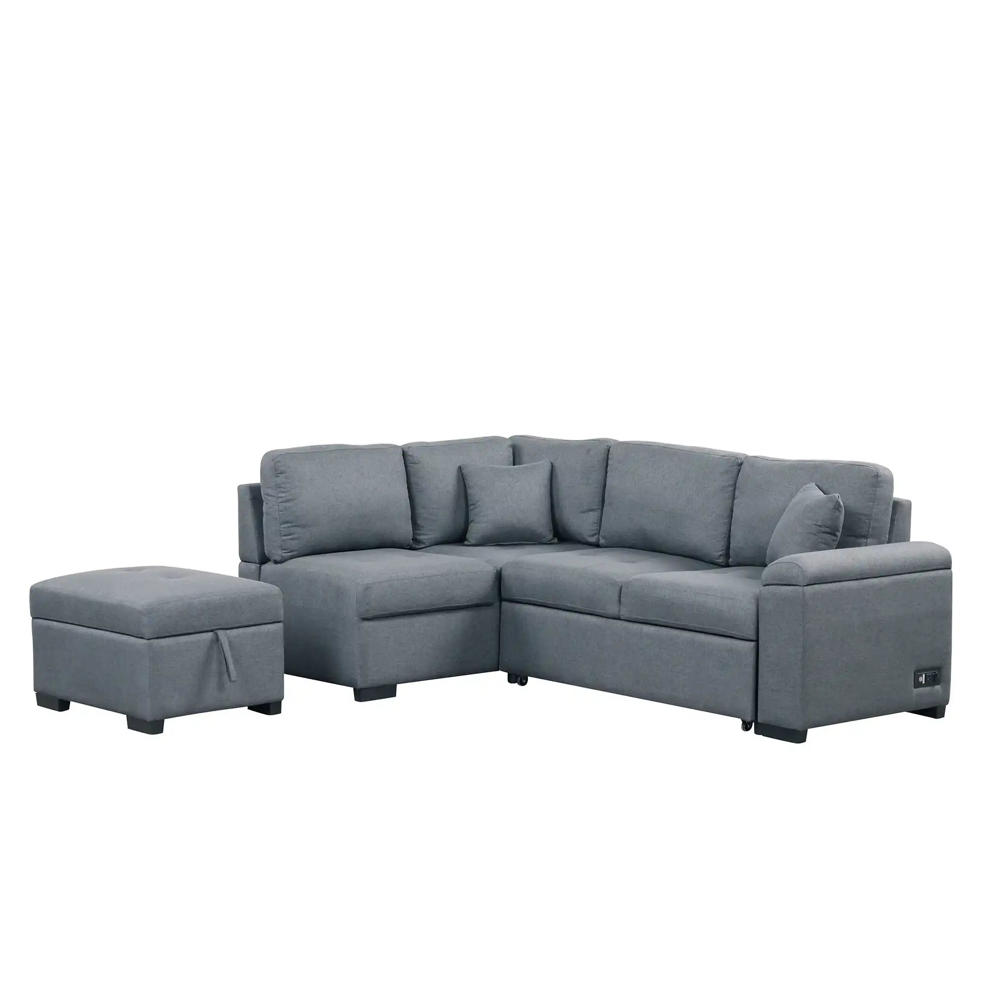 Sleeper Sectional Sofa, L-Shape Corner Couch Sofa-Bed with Storage Ottoman - Best Buy Furniture