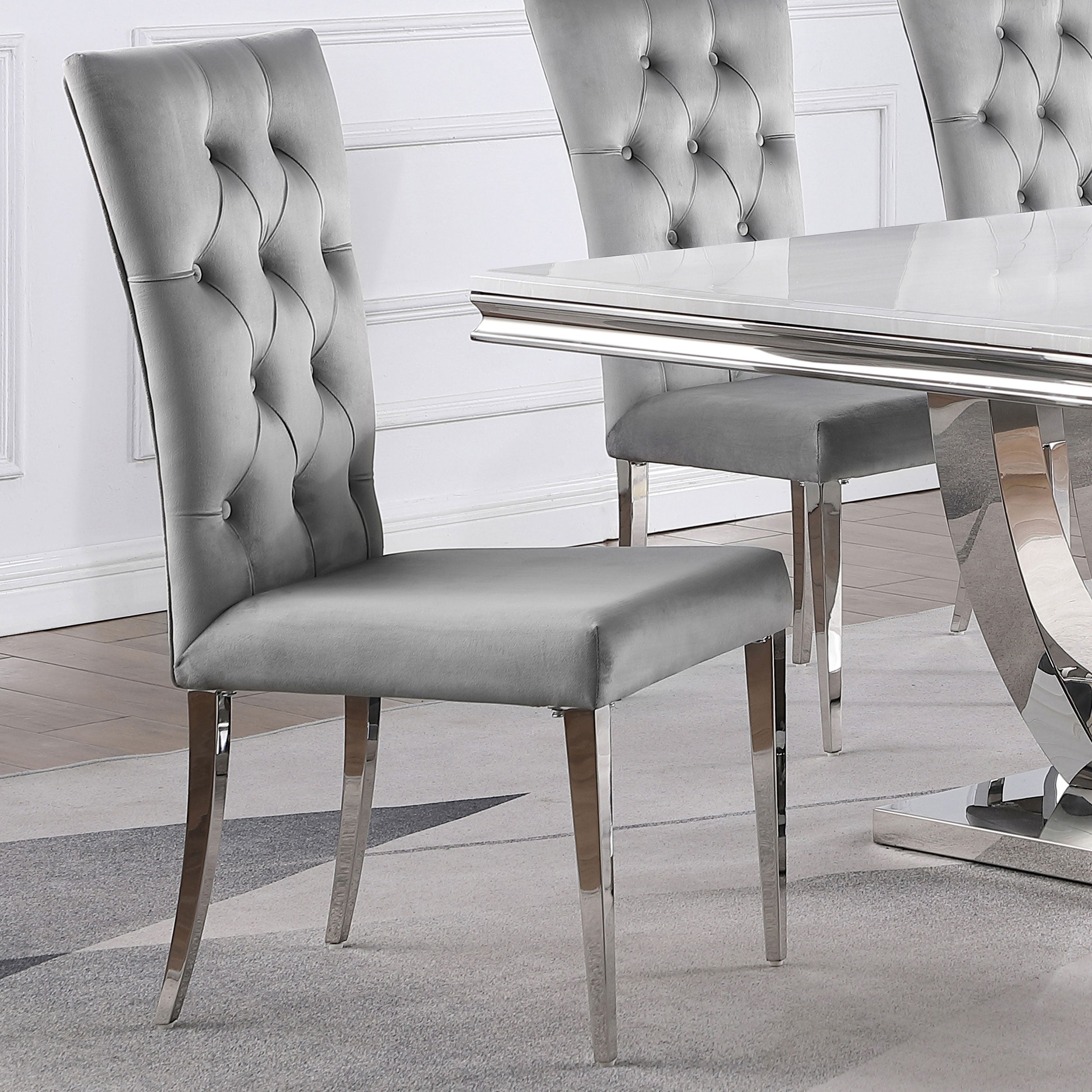 Kerwin Velvet Upholstered Dining Side Chair Grey (Set of 2)-CoasterElevations