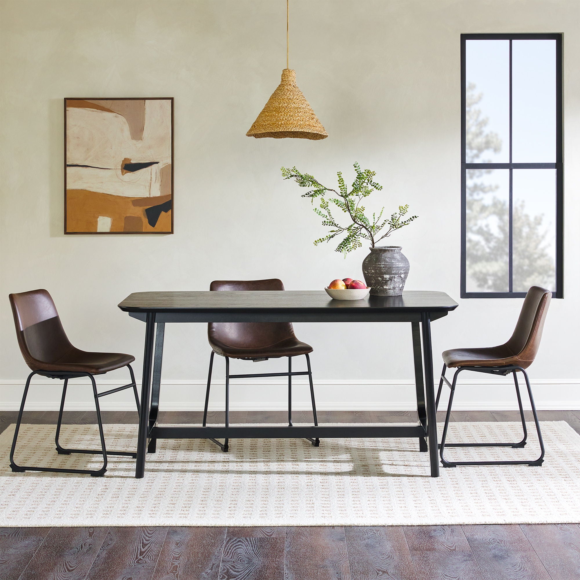Lunara - Dining Table With Trestle Base - Black Ash