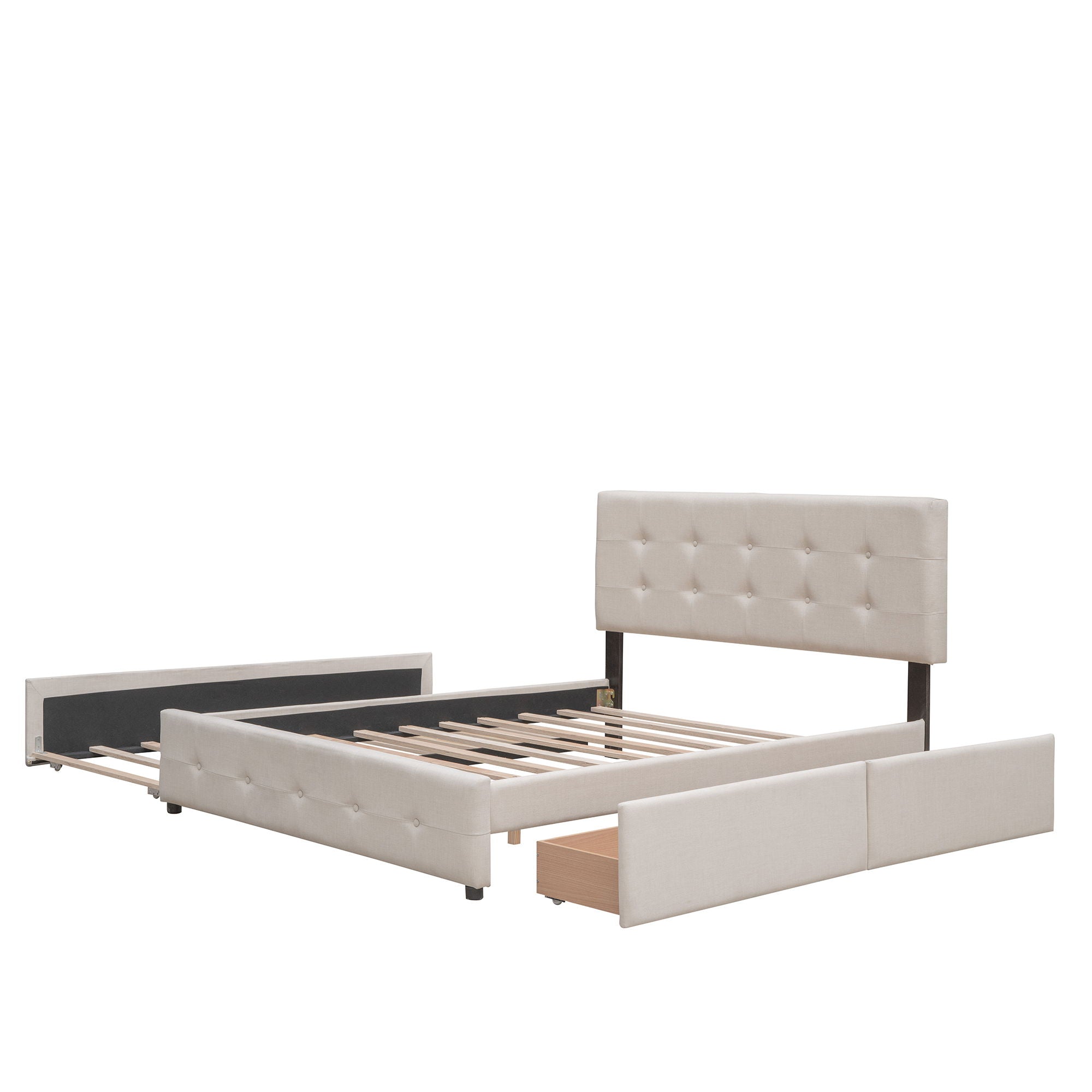 Upholstered Platform Bed With Classic Headboard And Drawers, No Box Spring Needed