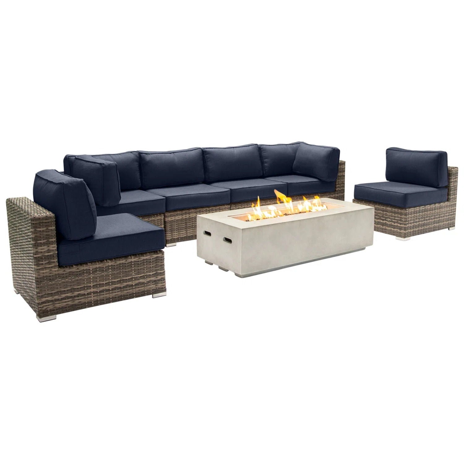 Outdoor Seating Group With Firepit And Cushions - Gray