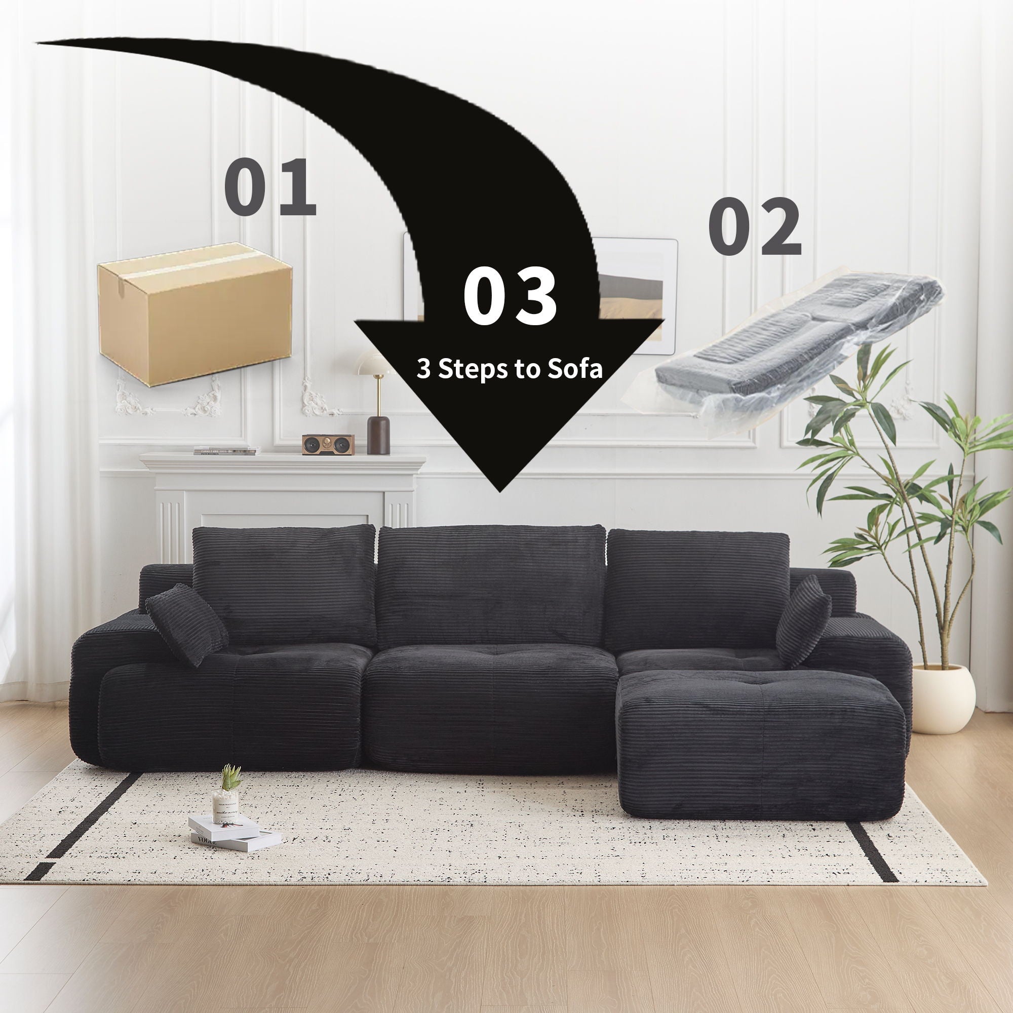 Compressed Sofa, Large Sectional Couches For Living Room - Black
