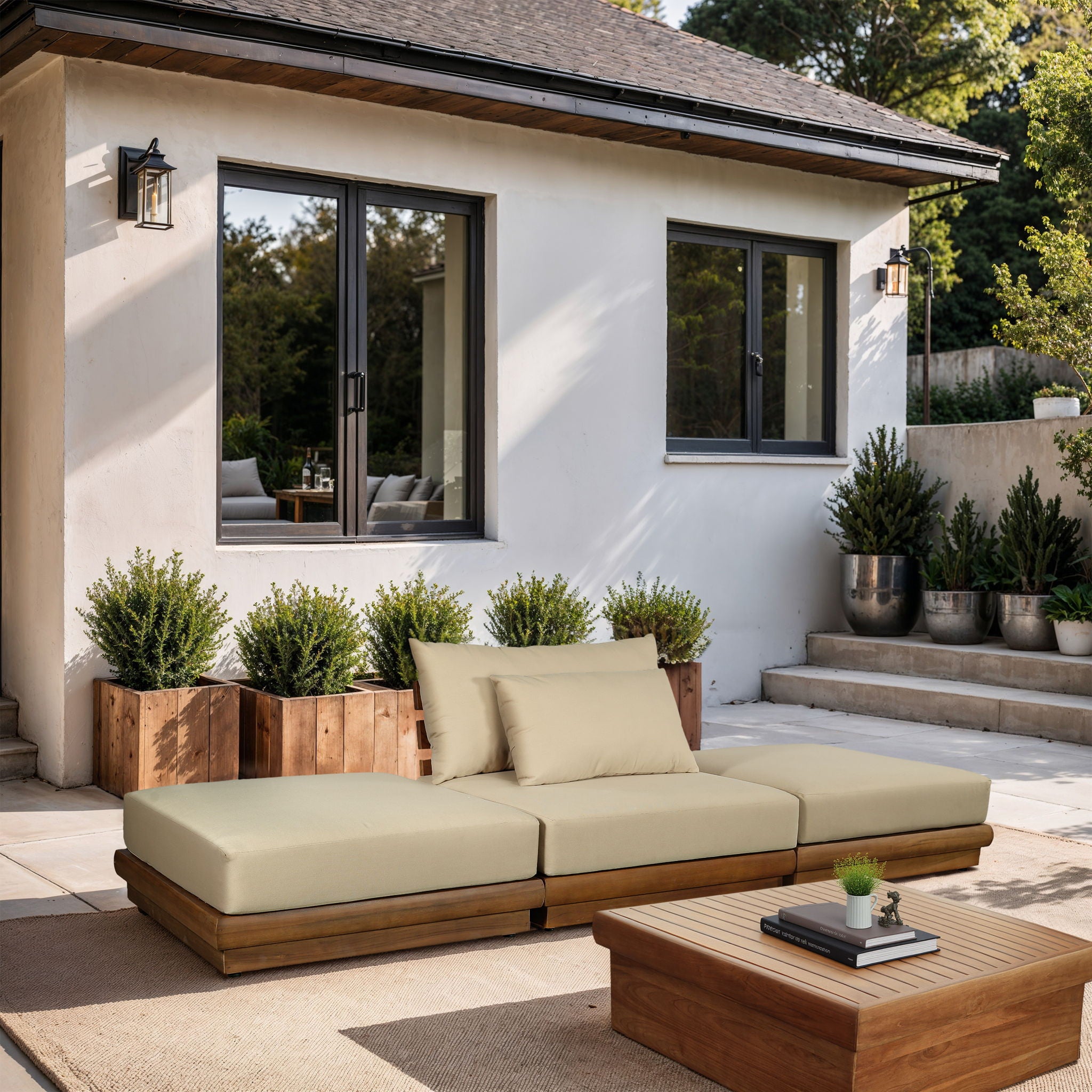 Mirella - 3 Piece Water Resistant Fabric Upholstered Outdoor Patio Modular Sofa