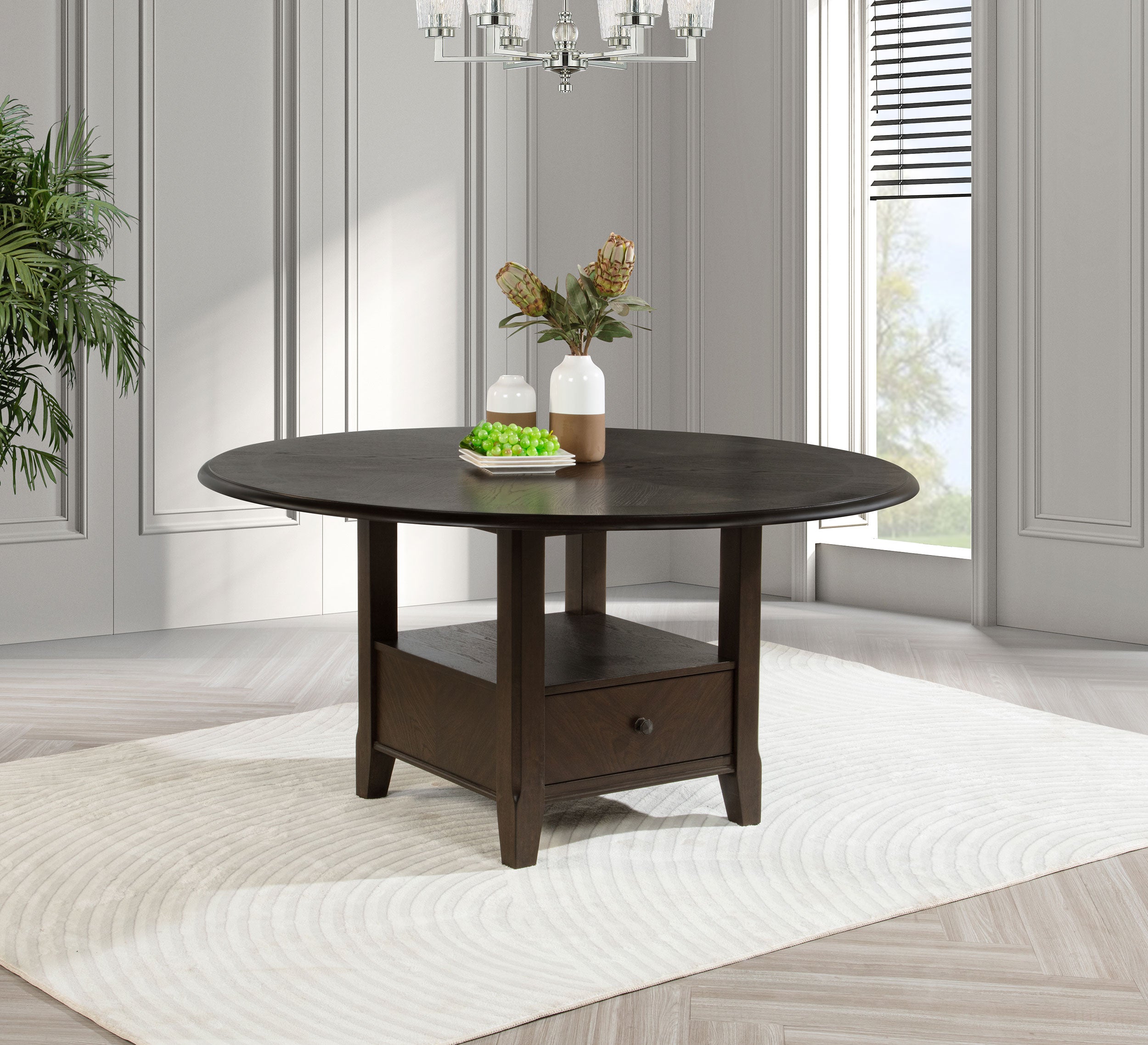 Twyla 60-inch Round Dining Table with Drawer Dark Cocoa-