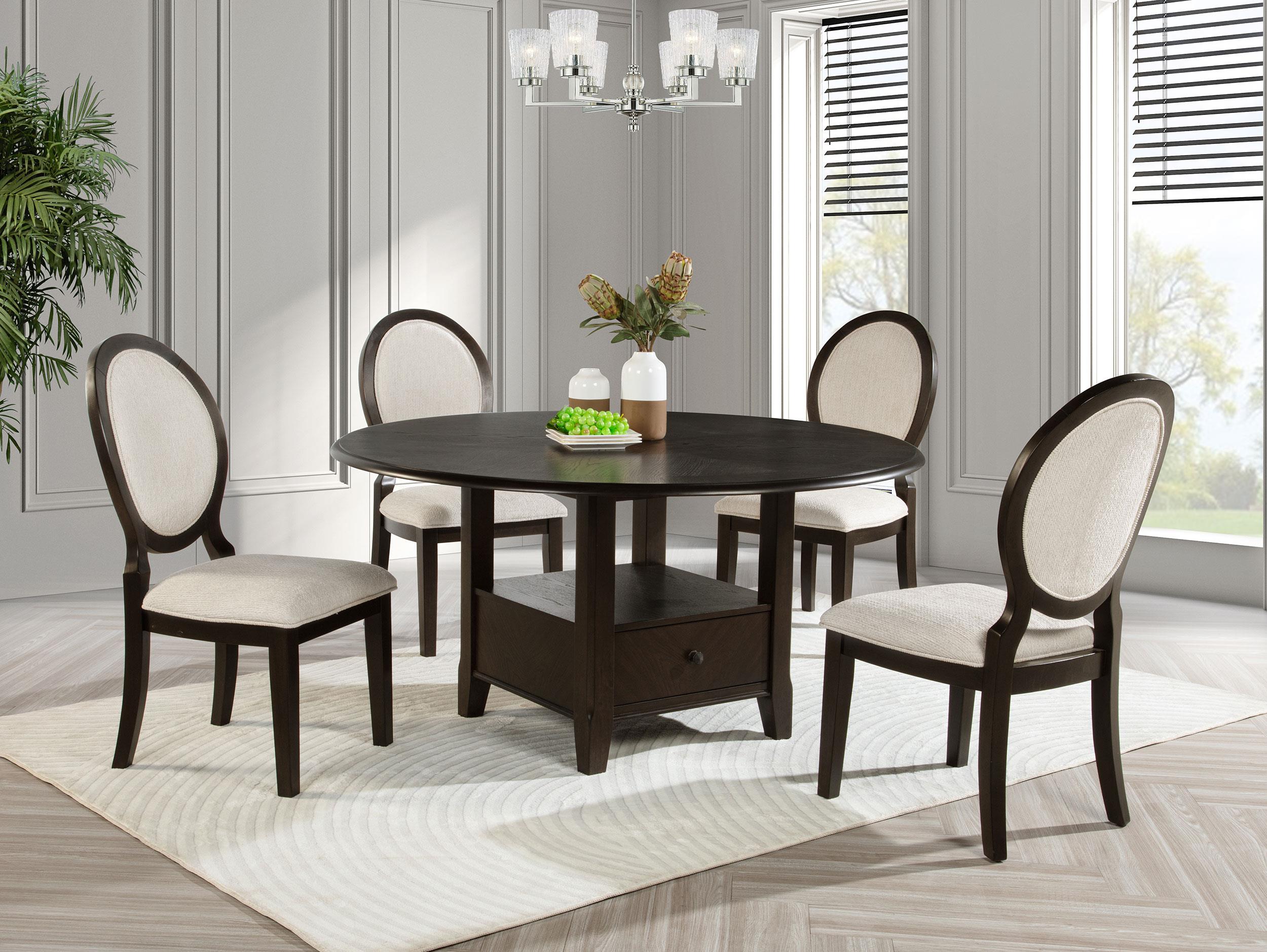 Twyla 5-piece 60-inch Round Wood Dining Table Set Dark Cocoa-