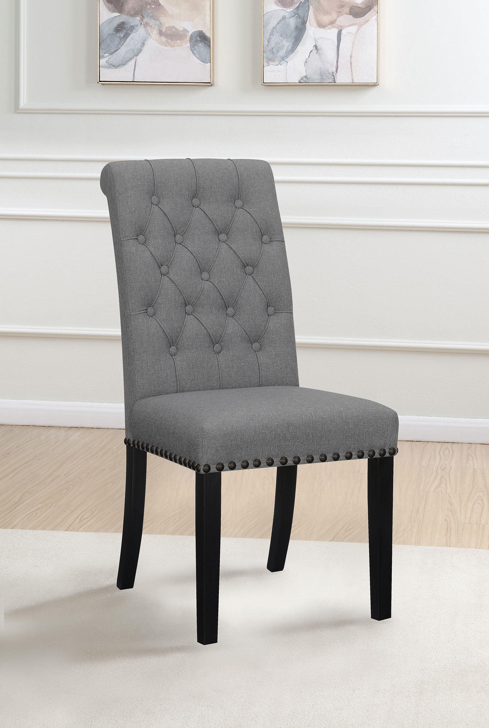Alana Fabric Upholstered Dining Side Chair Grey (Set of 2)-CoasterEssence